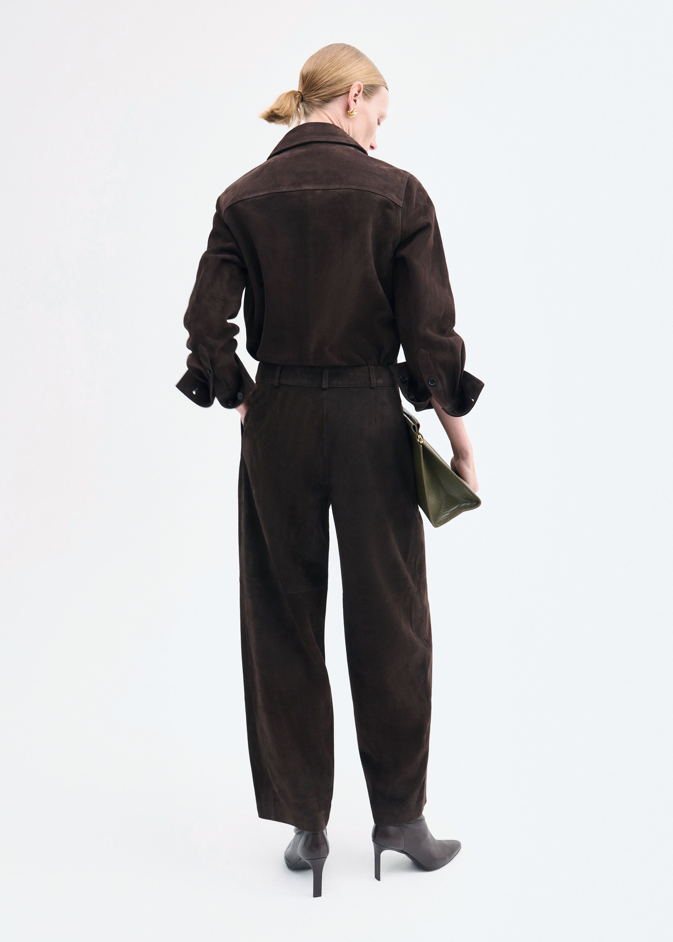 Curved Trouser in Suede - Chocolate