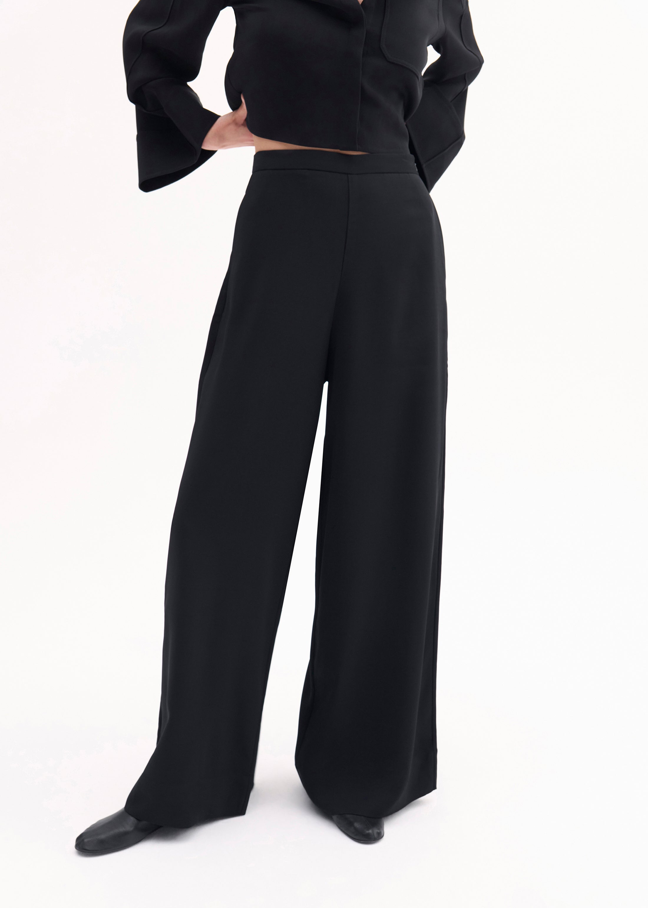 Wide Leg Pant in Crepe - Black