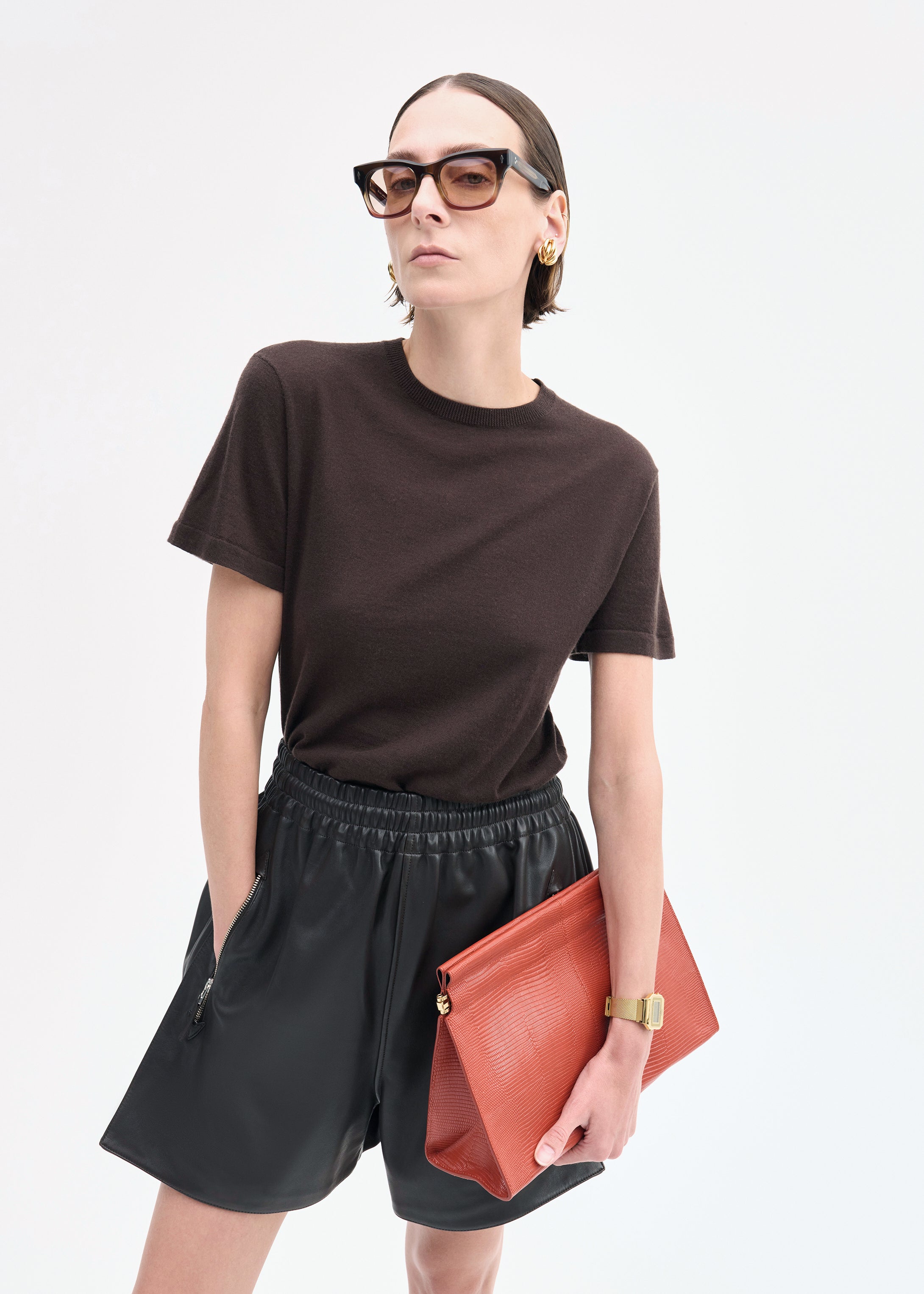 Combat Short in Leather - Chocolate