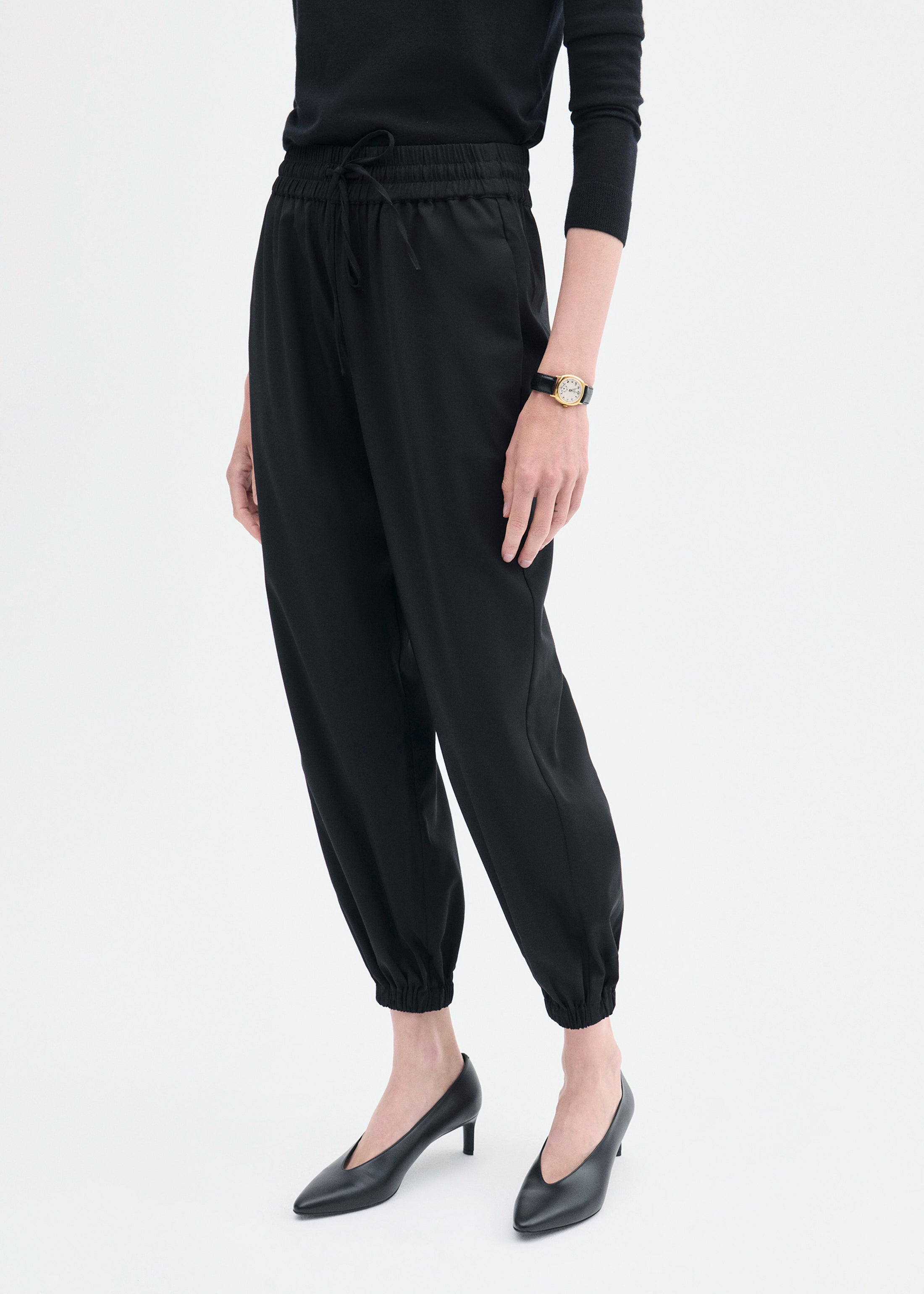 Jogger Pant in Stretch Wool Suiting - Black