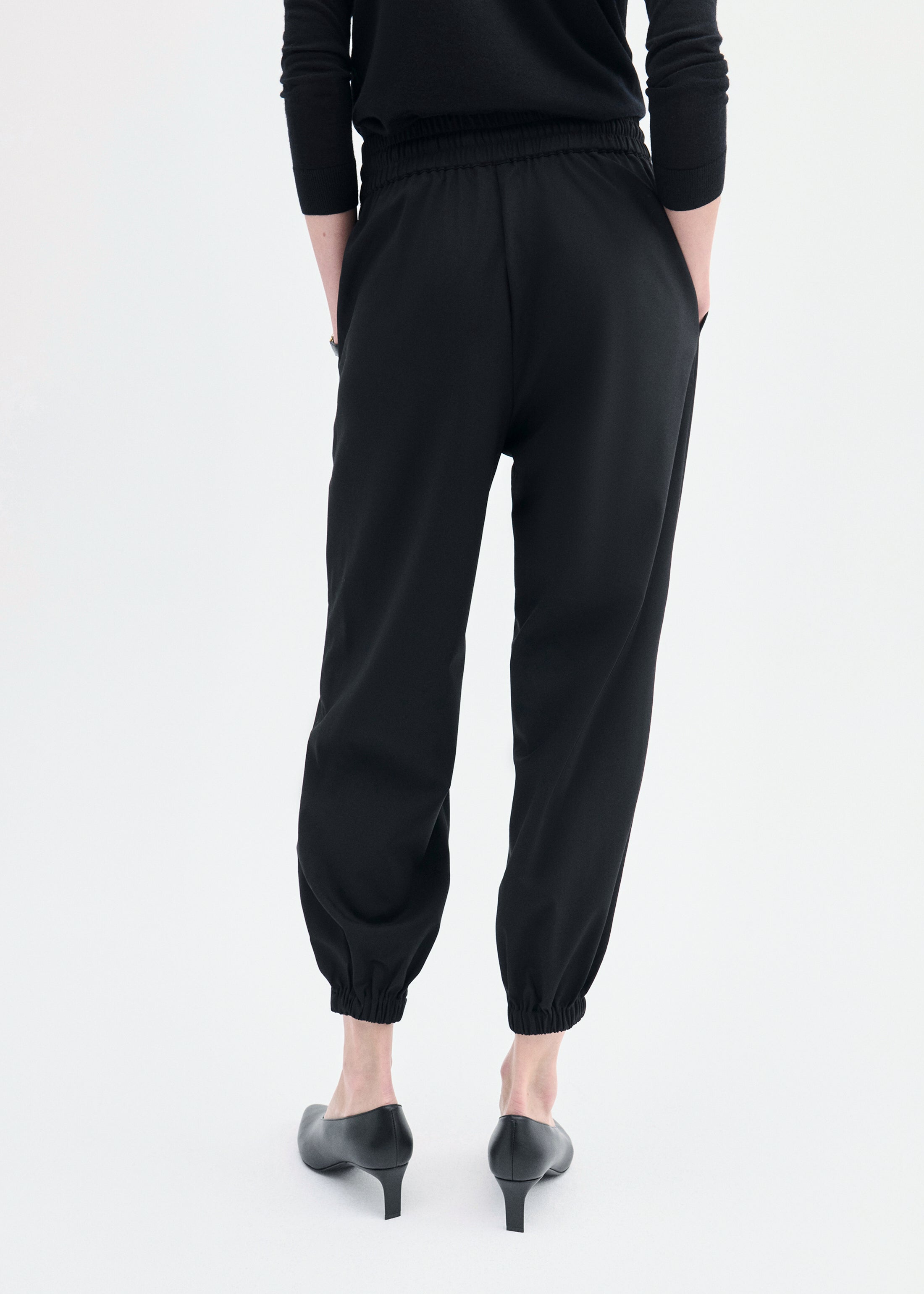 Jogger Pant in Stretch Wool Suiting - Black
