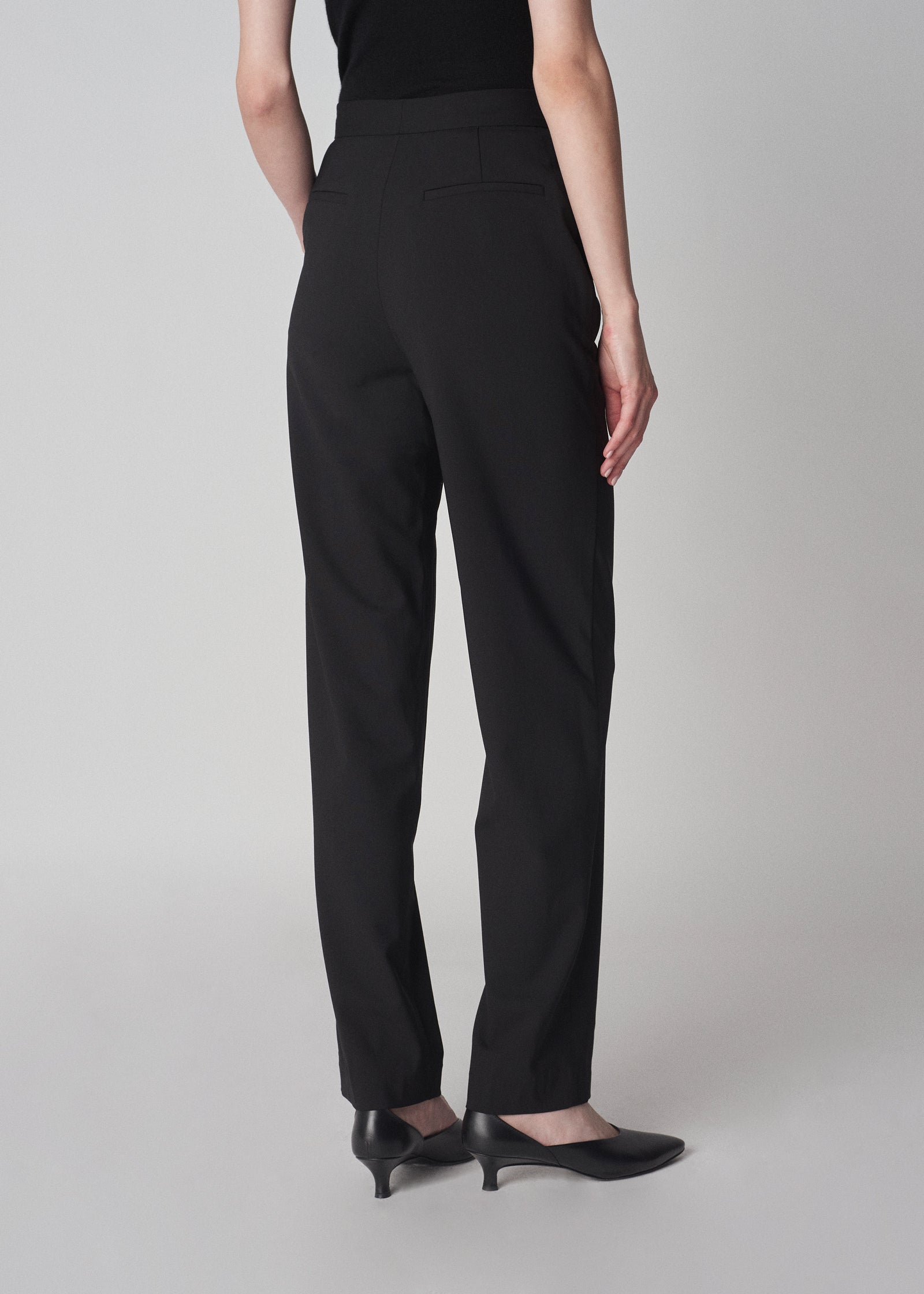 Flat Front Cigarette Trouser in Virgin Wool - Black - CO Collections