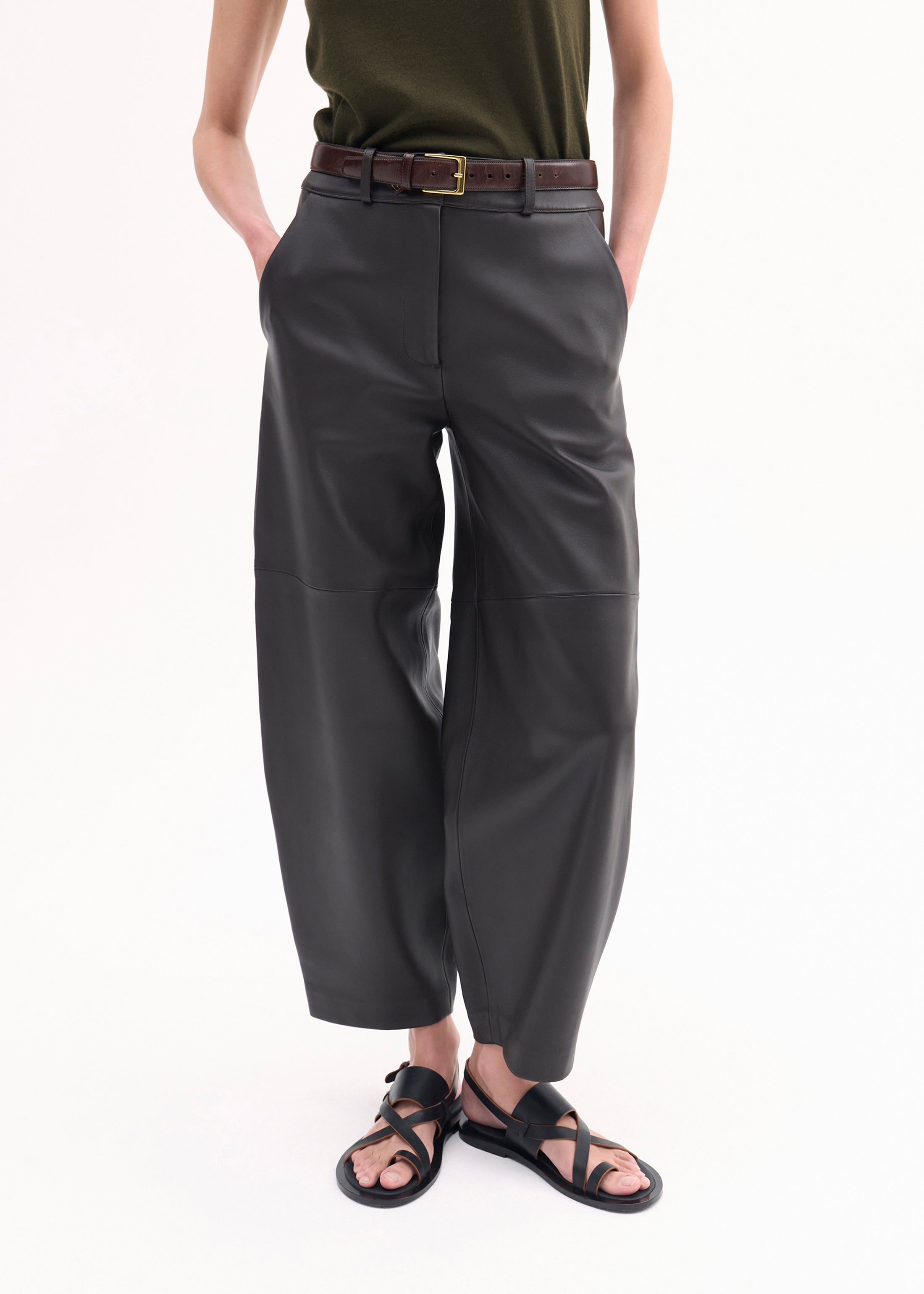 Cropped Leather Trouser - Black