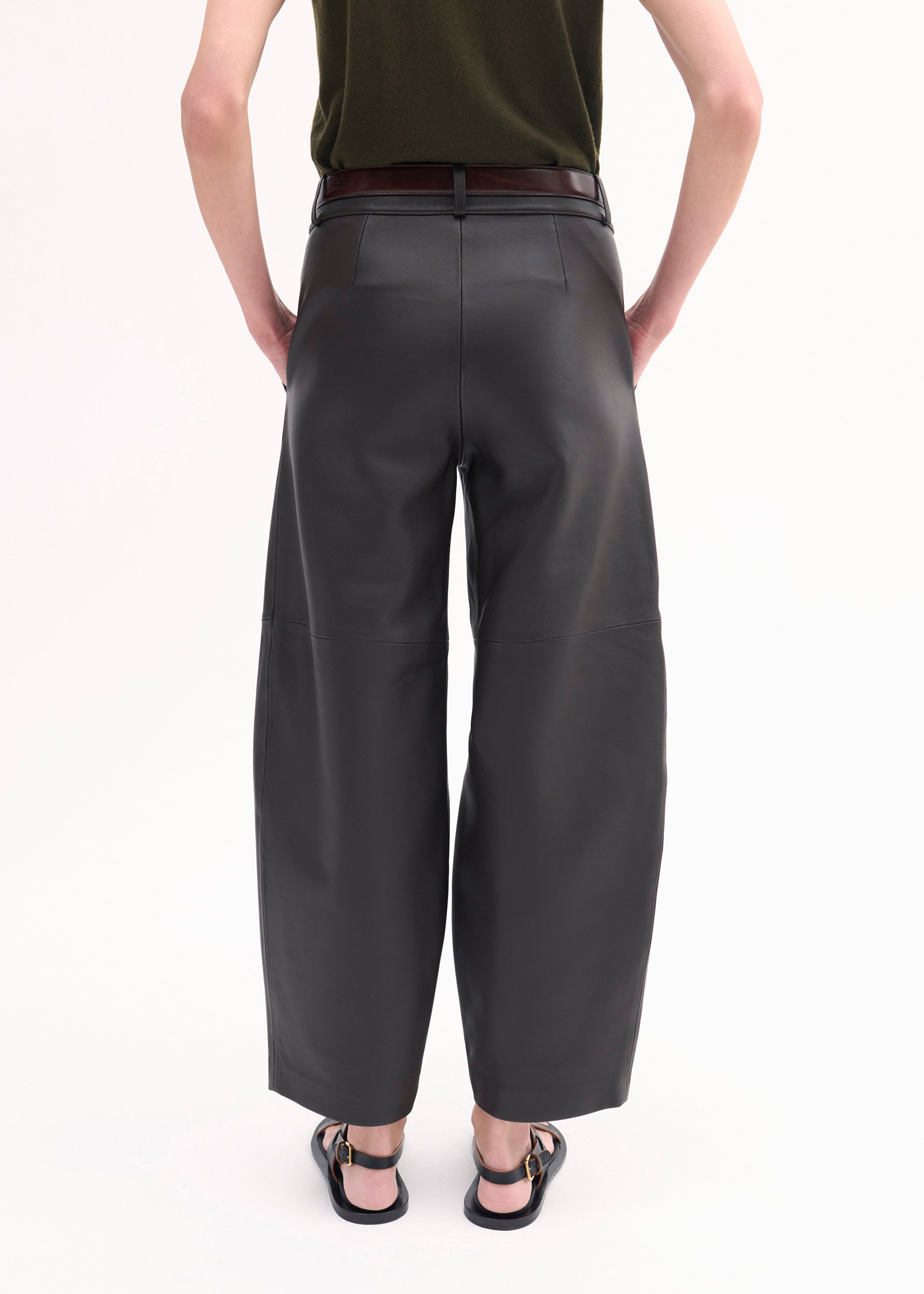 Cropped Leather Trouser - Black