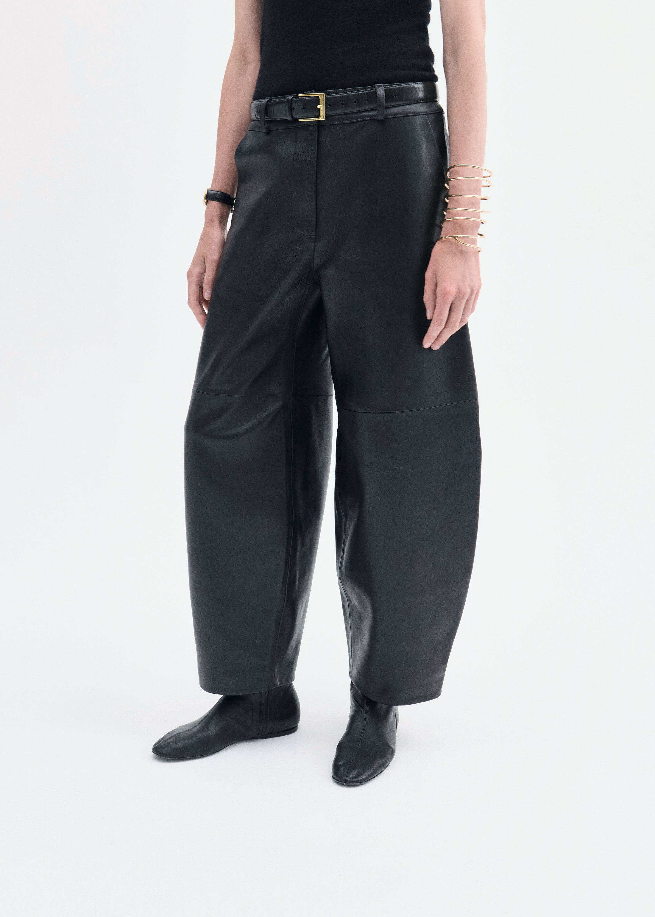 Cropped Leather Trouser - Black
