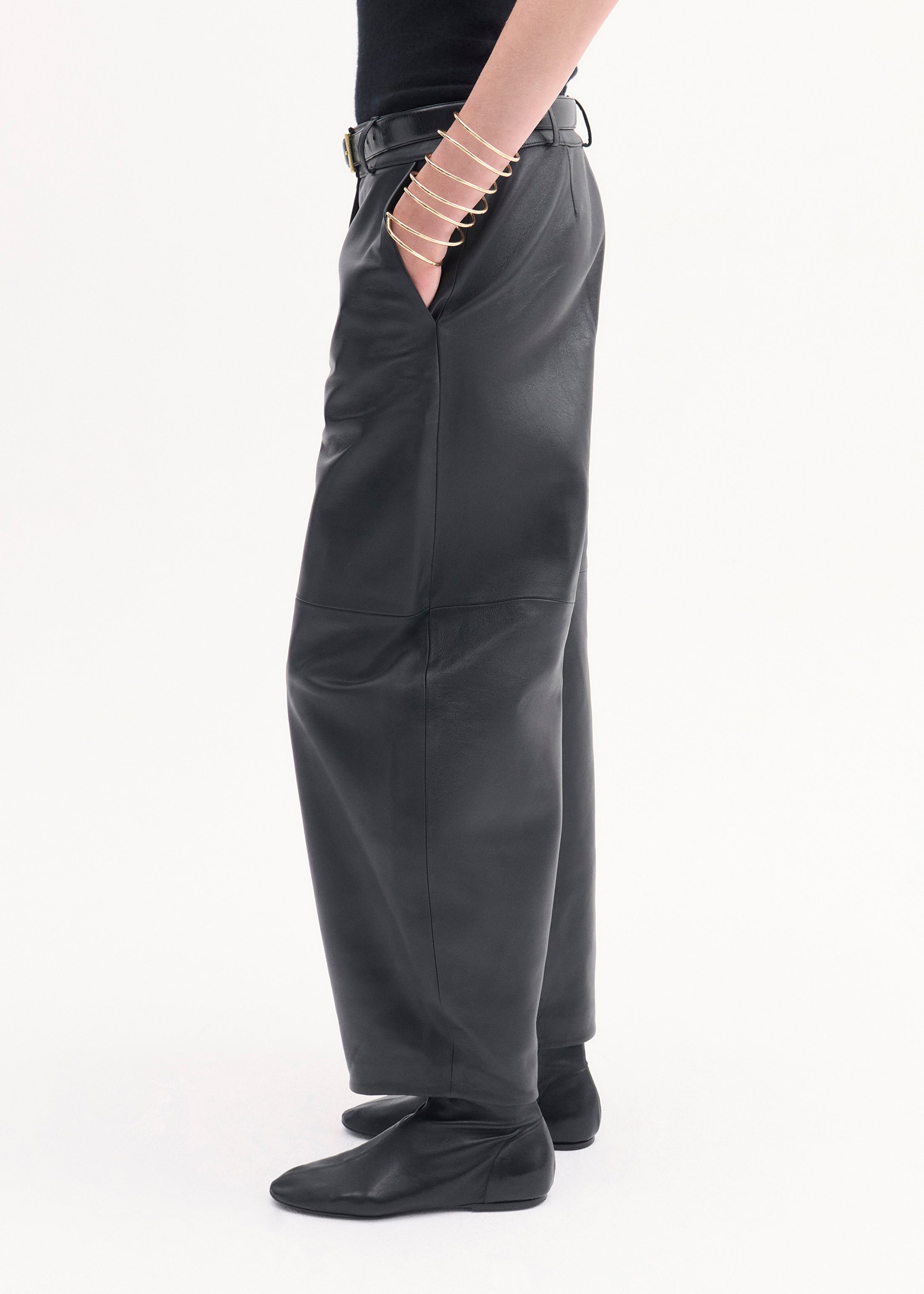 Cropped Leather Trouser - Black