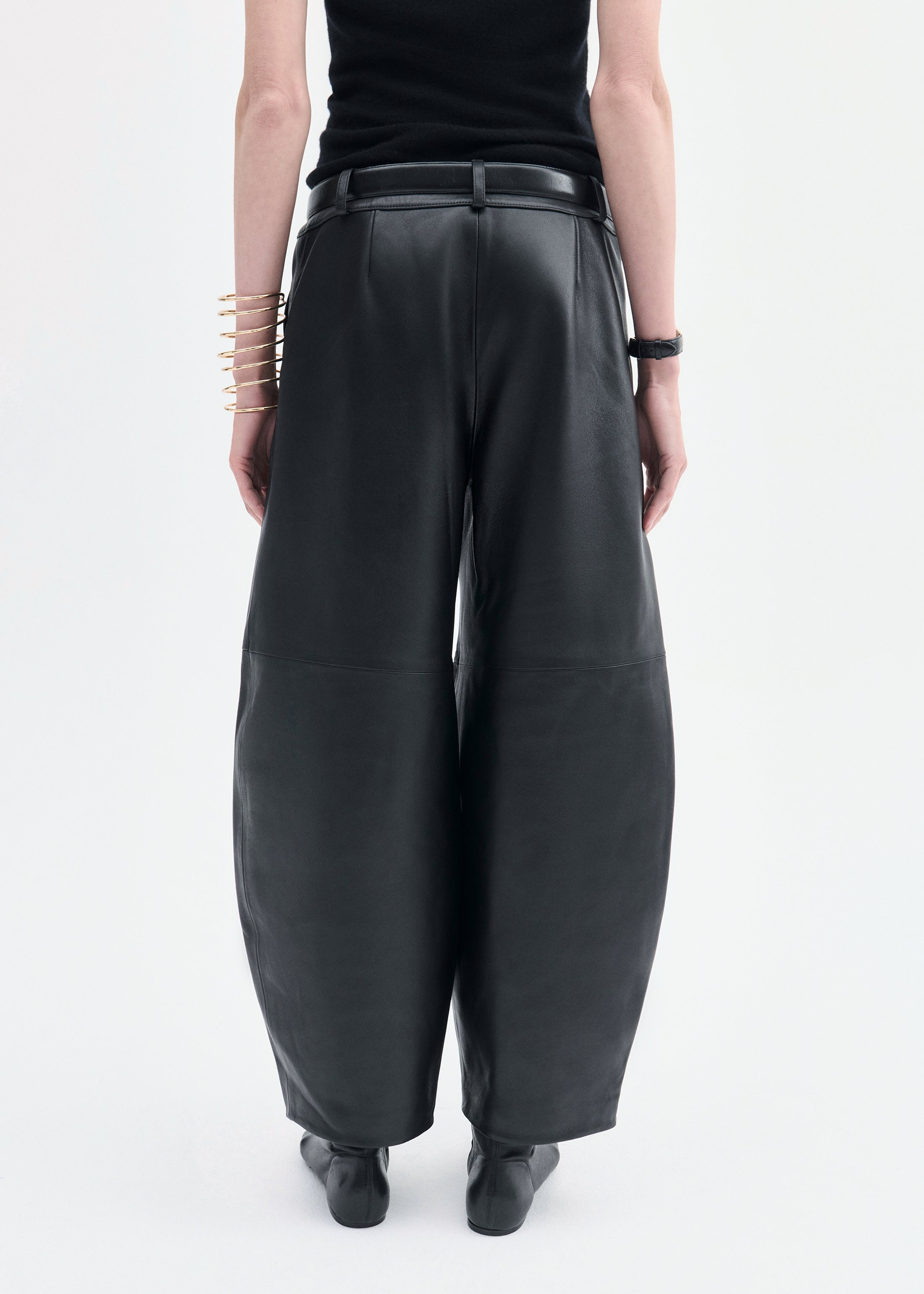 Cropped Leather Trouser - Black