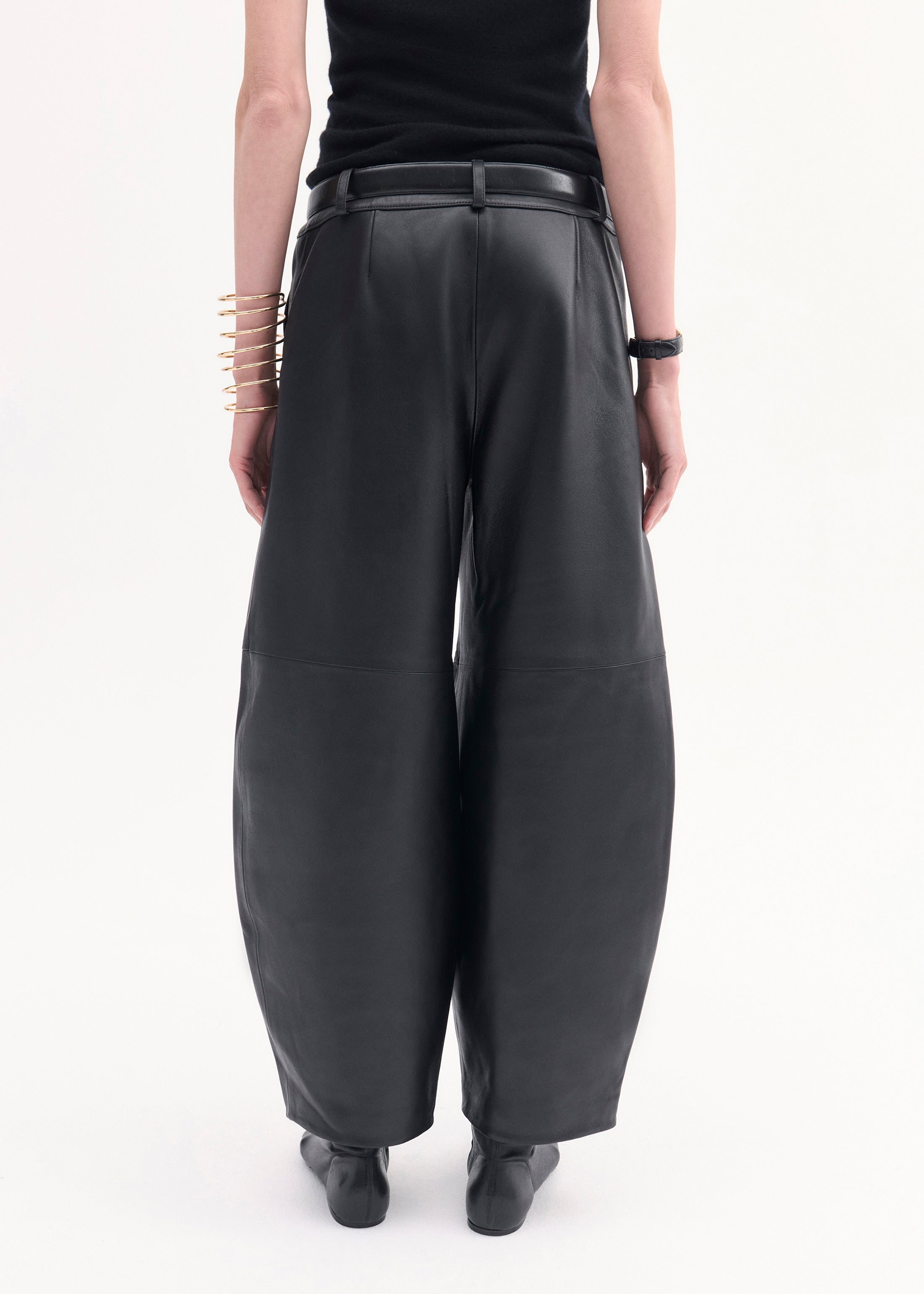 Cropped Leather Trouser - Black
