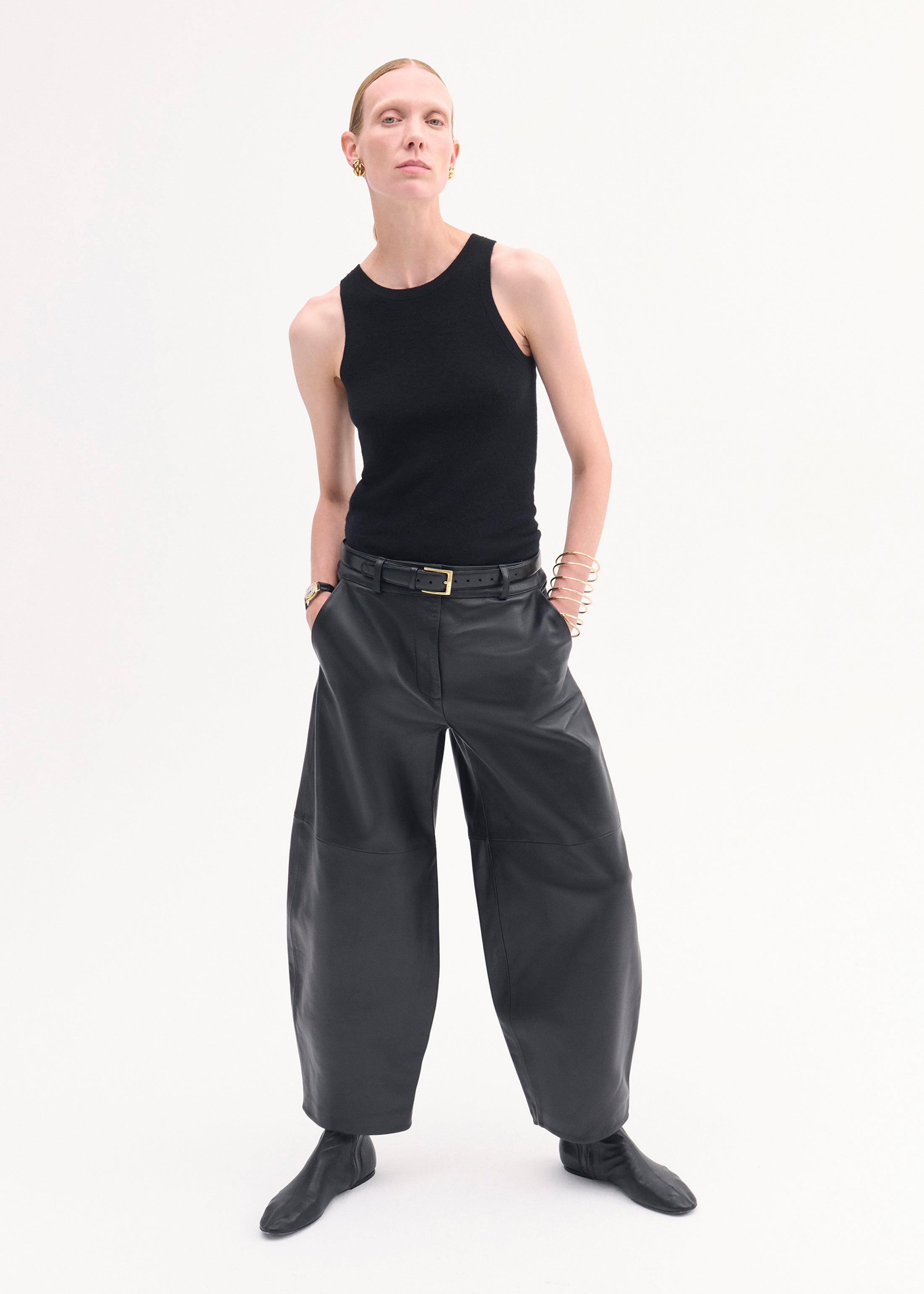 Cropped Leather Trouser - Black