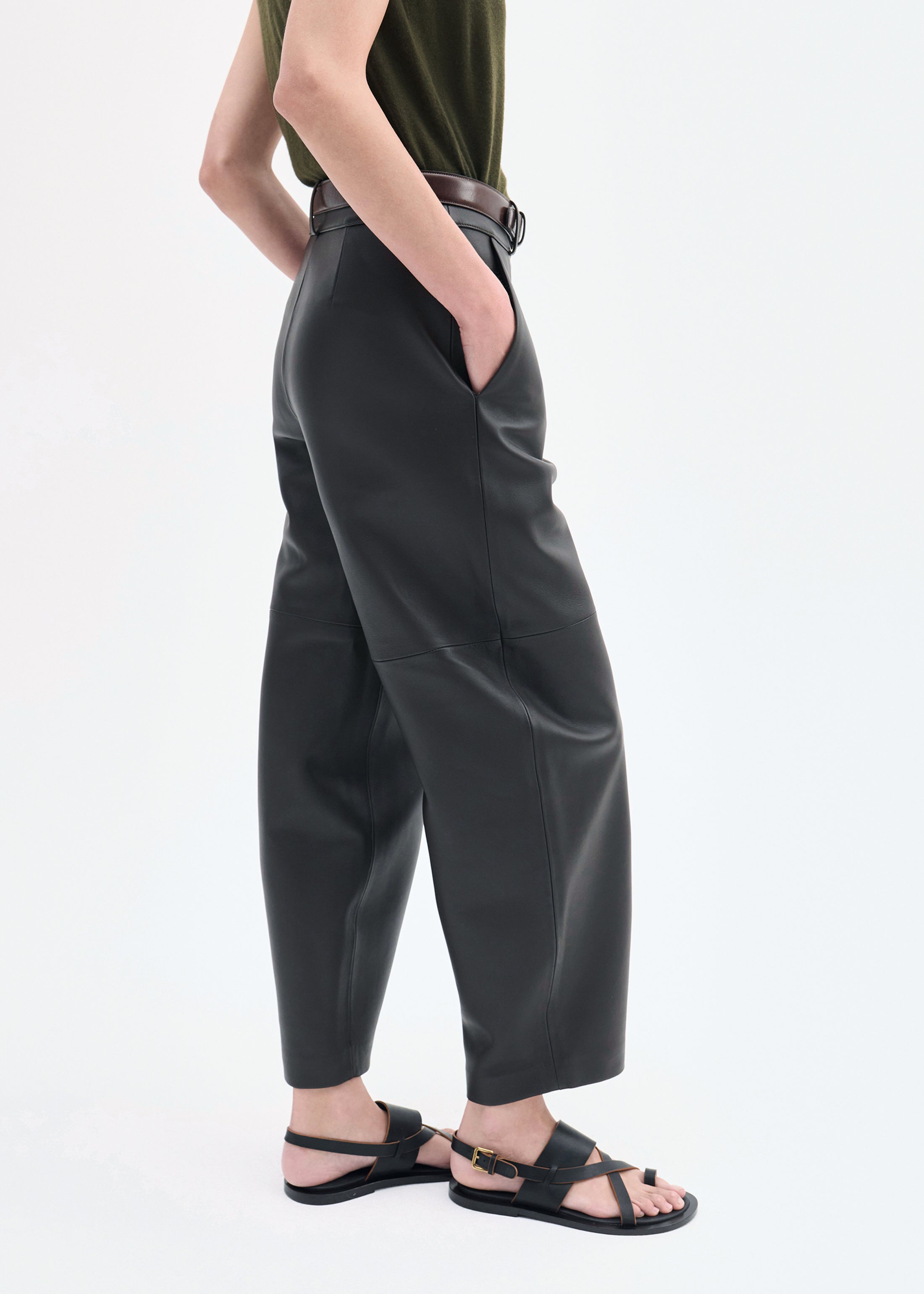 Cropped Leather Trouser - Chocolate
