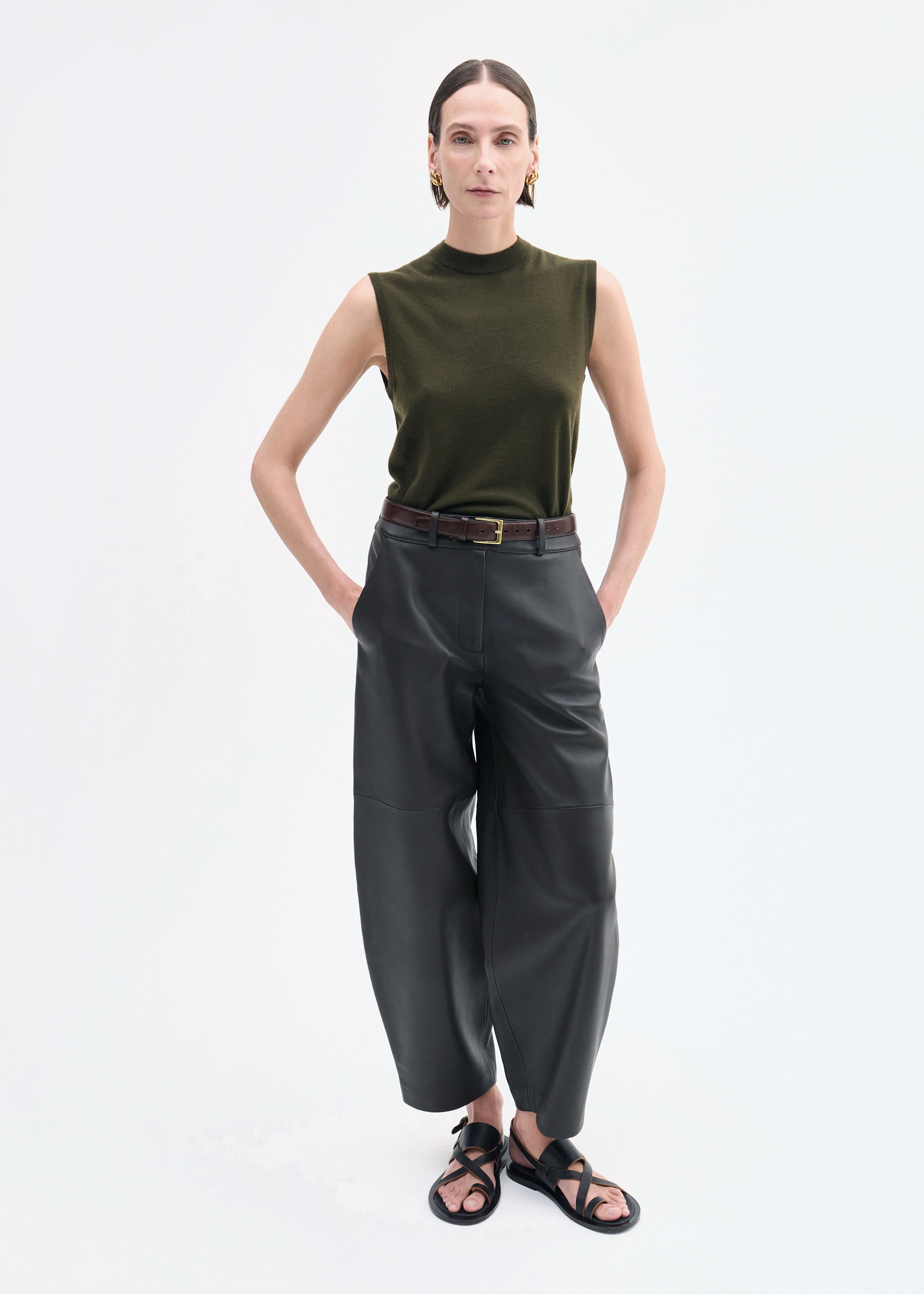 Cropped Leather Trouser - Chocolate