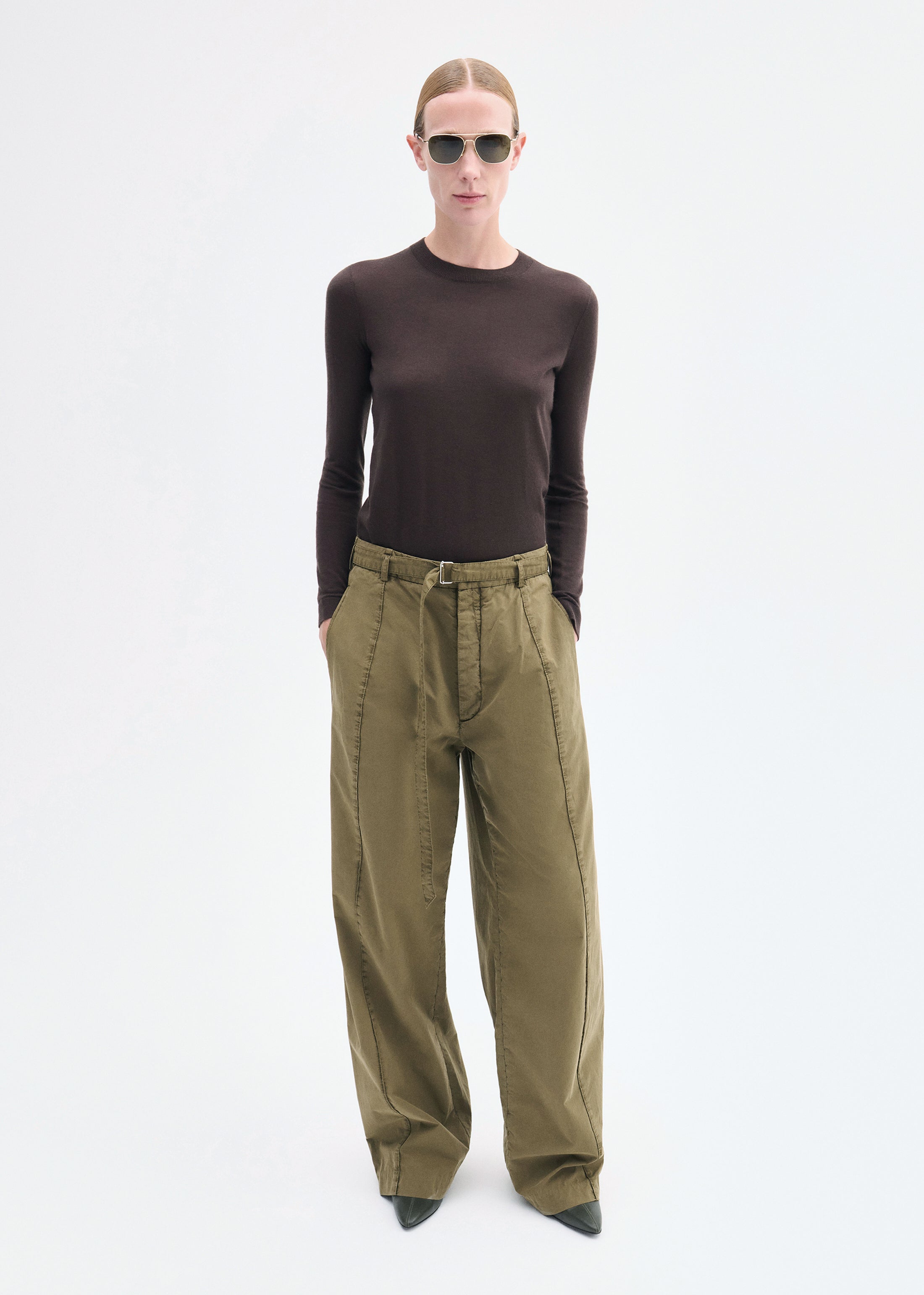 Drop Waist Pant in Cotton Twill - Olive
