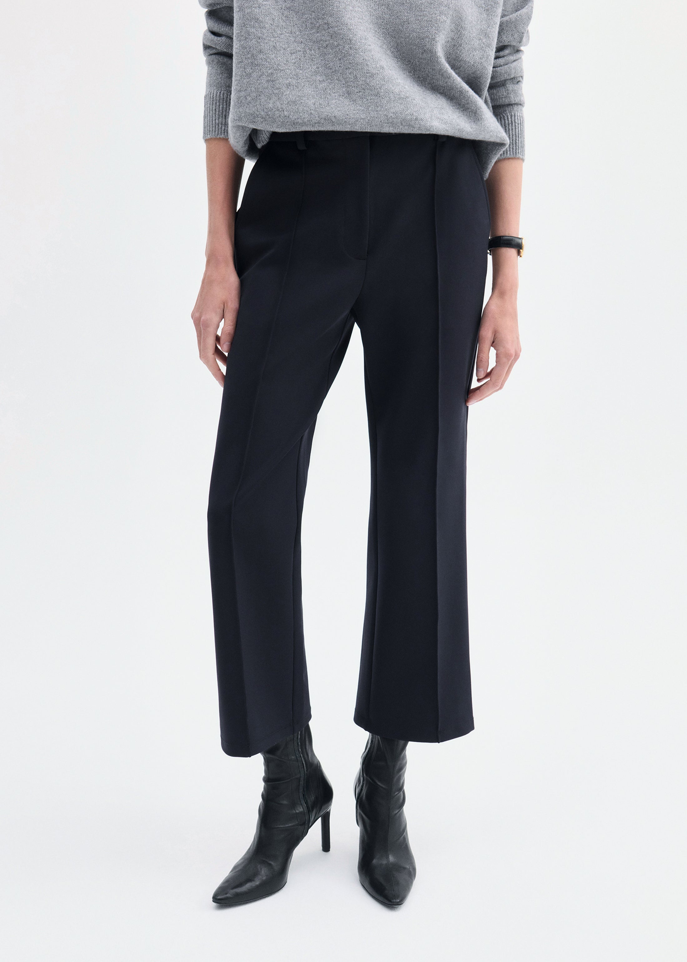 Cropped Flared Pant in Scuba - Black
