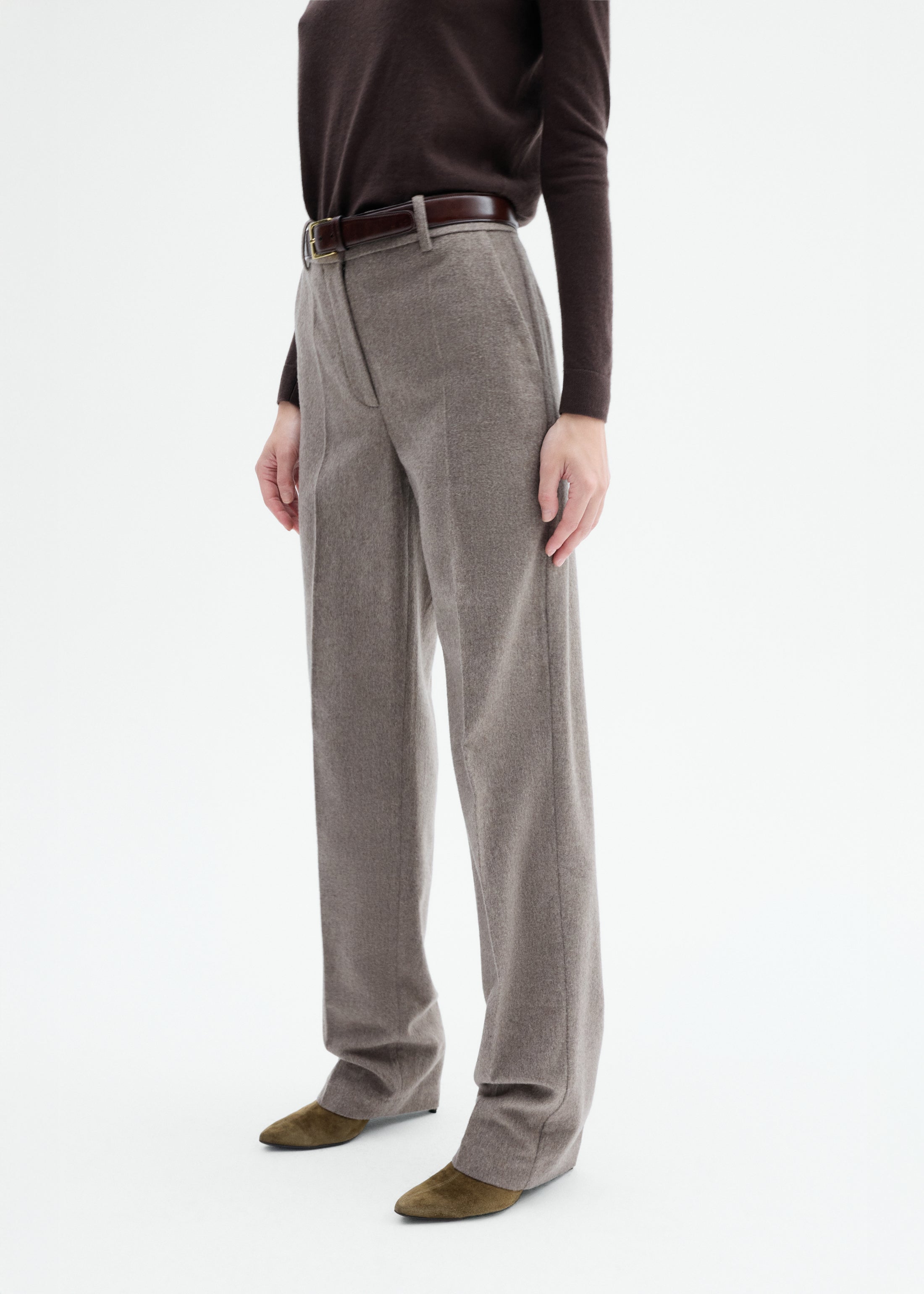 Tailored Straight Pant in Wool Cashmere - Oatmeal