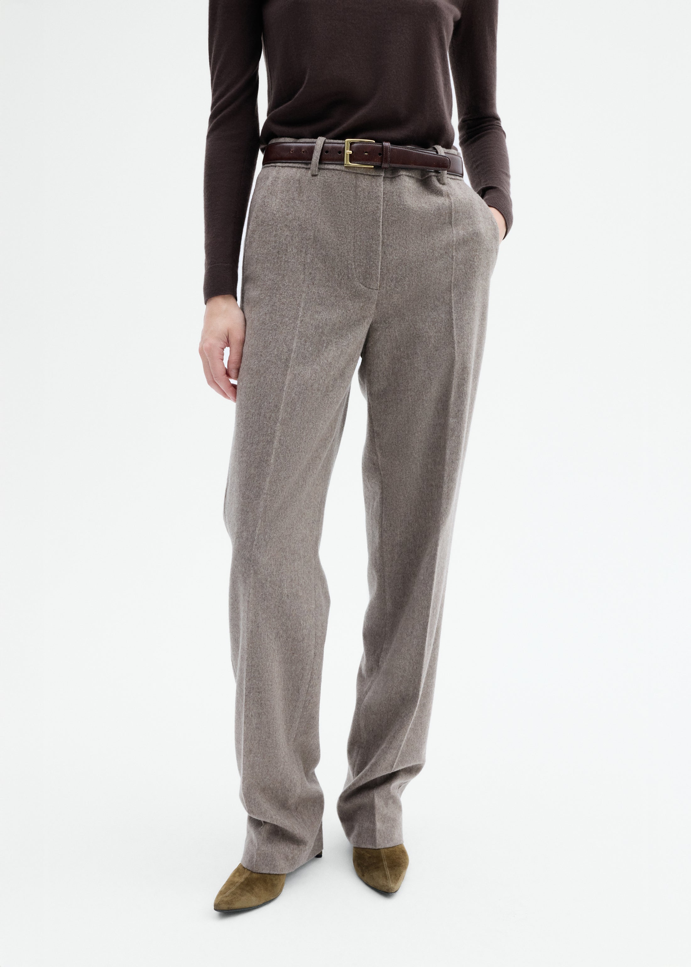 Tailored Straight Pant in Wool Cashmere - Oatmeal