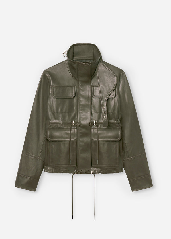 Military Jacket in Leather - Olive - CO