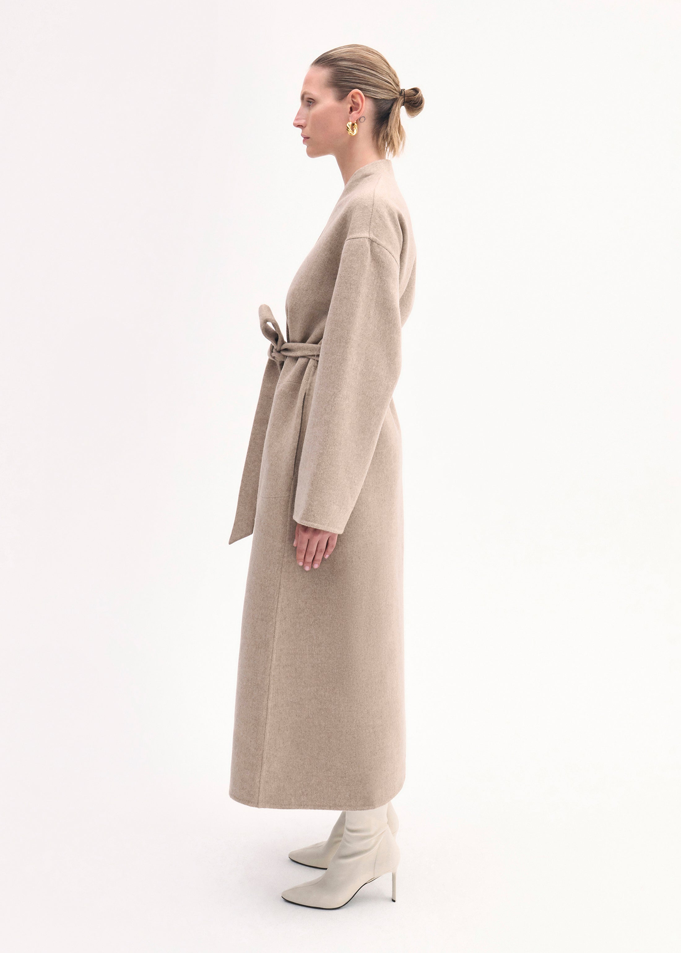 Wrap Coat in Double Faced Wool Cashmere - Taupe