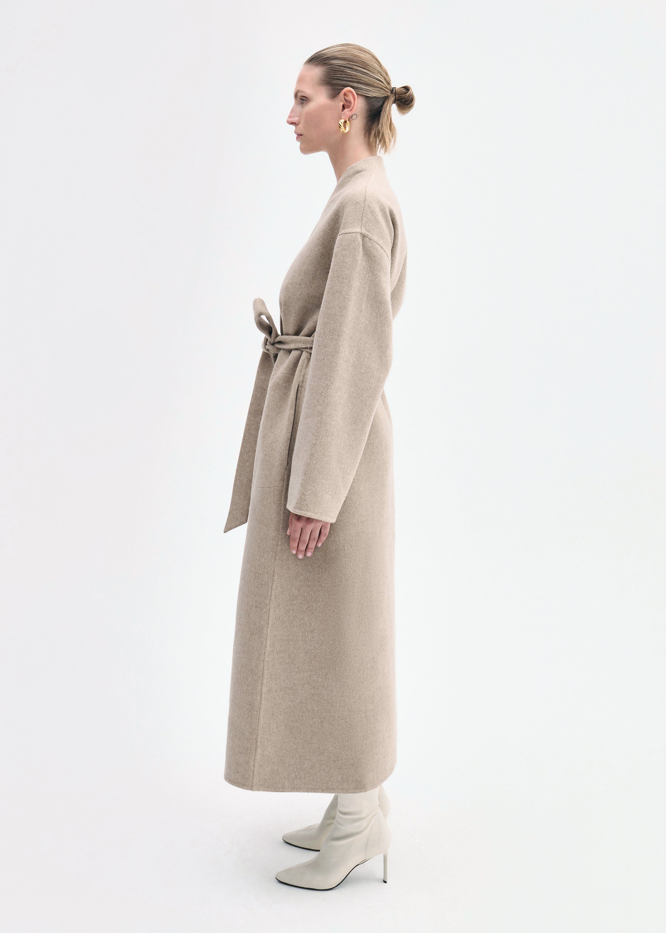 Wrap Coat in Double Faced Wool Cashmere - Taupe