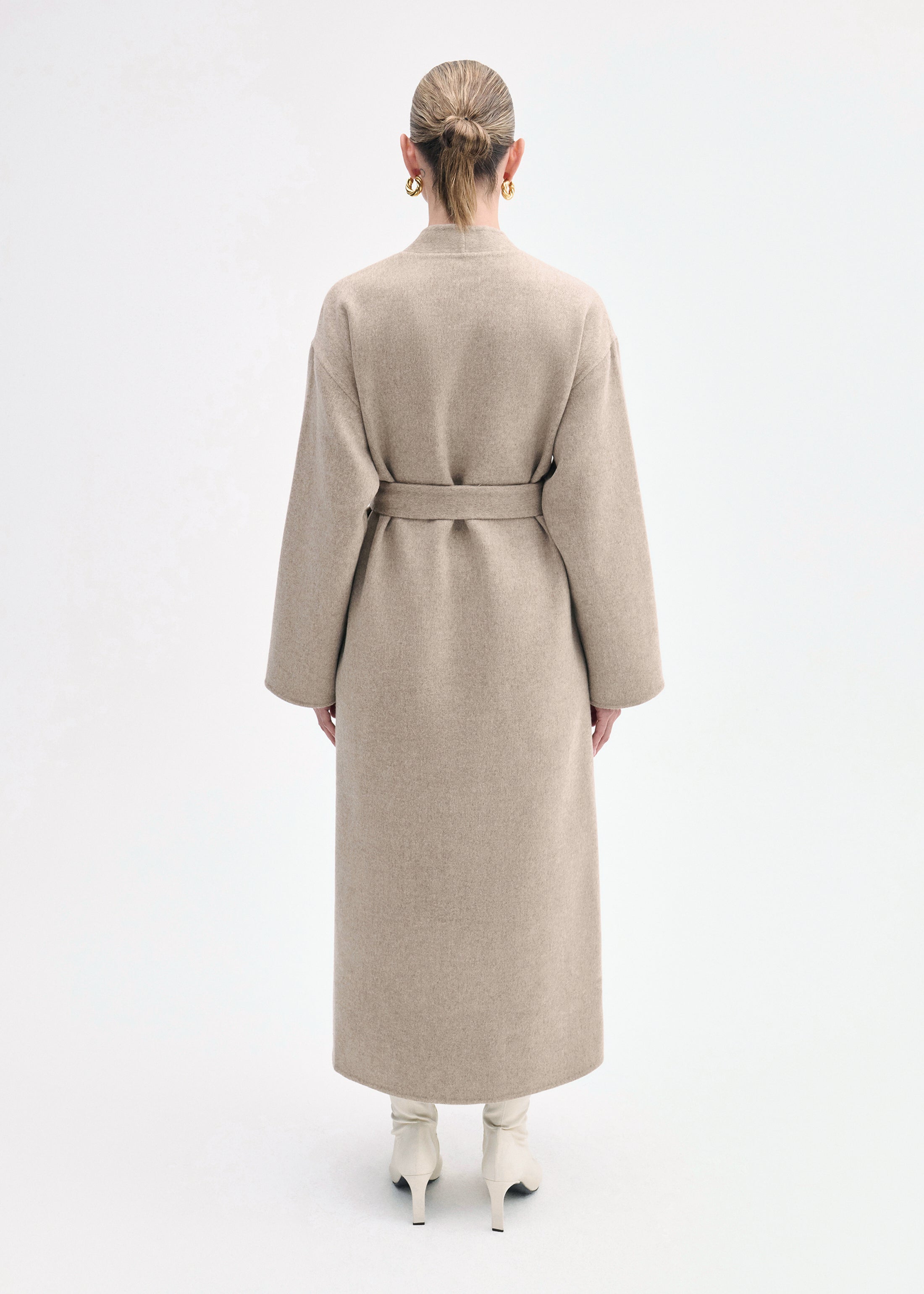 Wrap Coat in Double Faced Wool Cashmere - Taupe