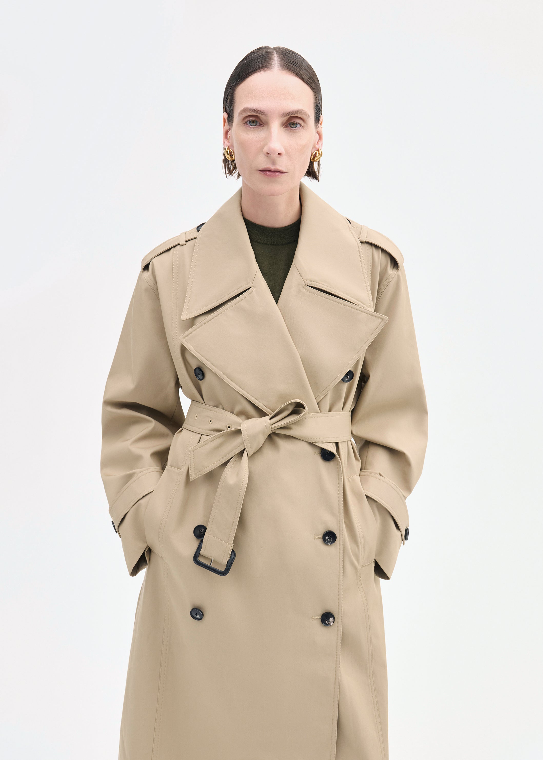 Oversized Trench in Cotton Twill - Camel
