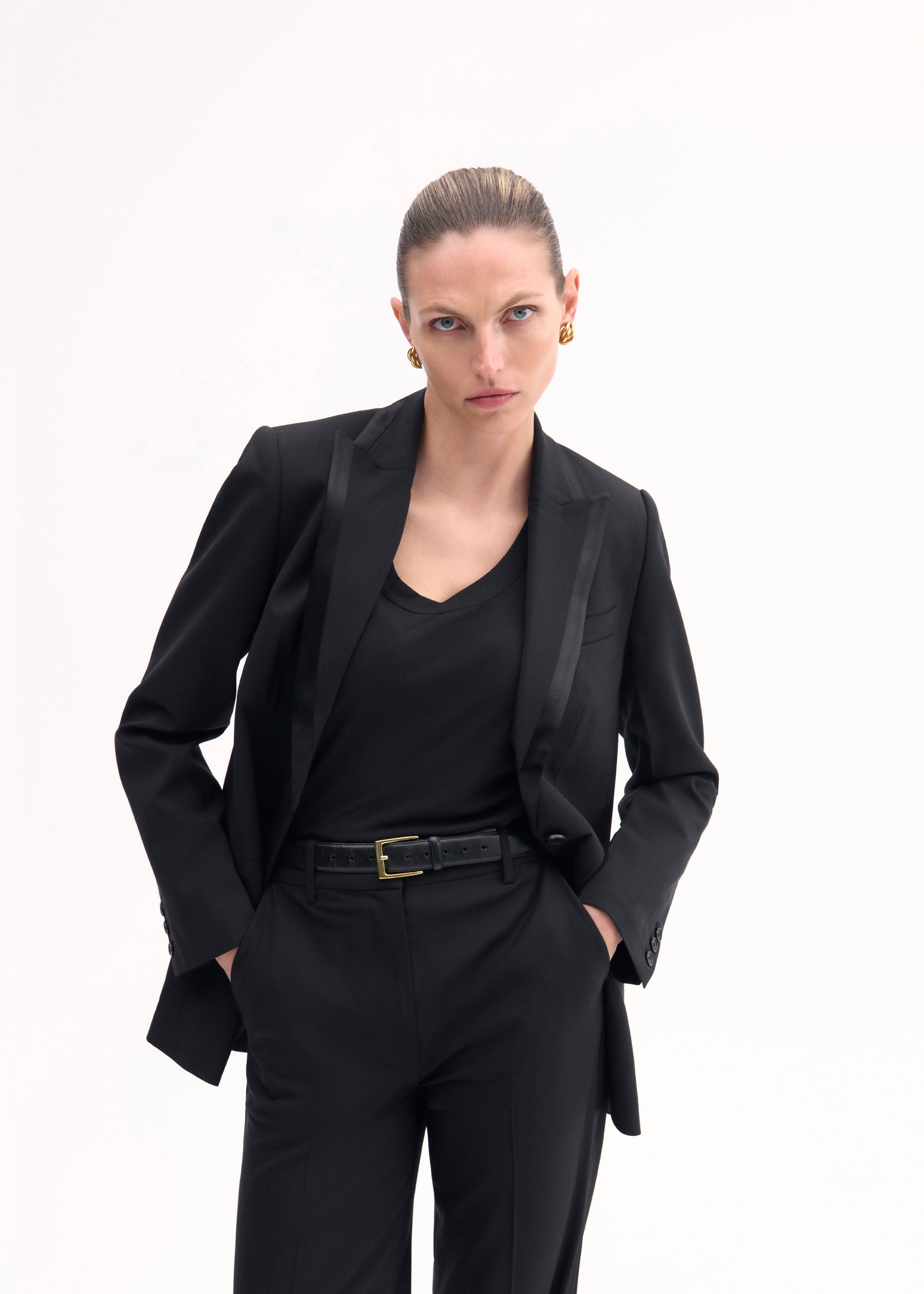 Tuxedo Jacket in Wool and Silk - Black