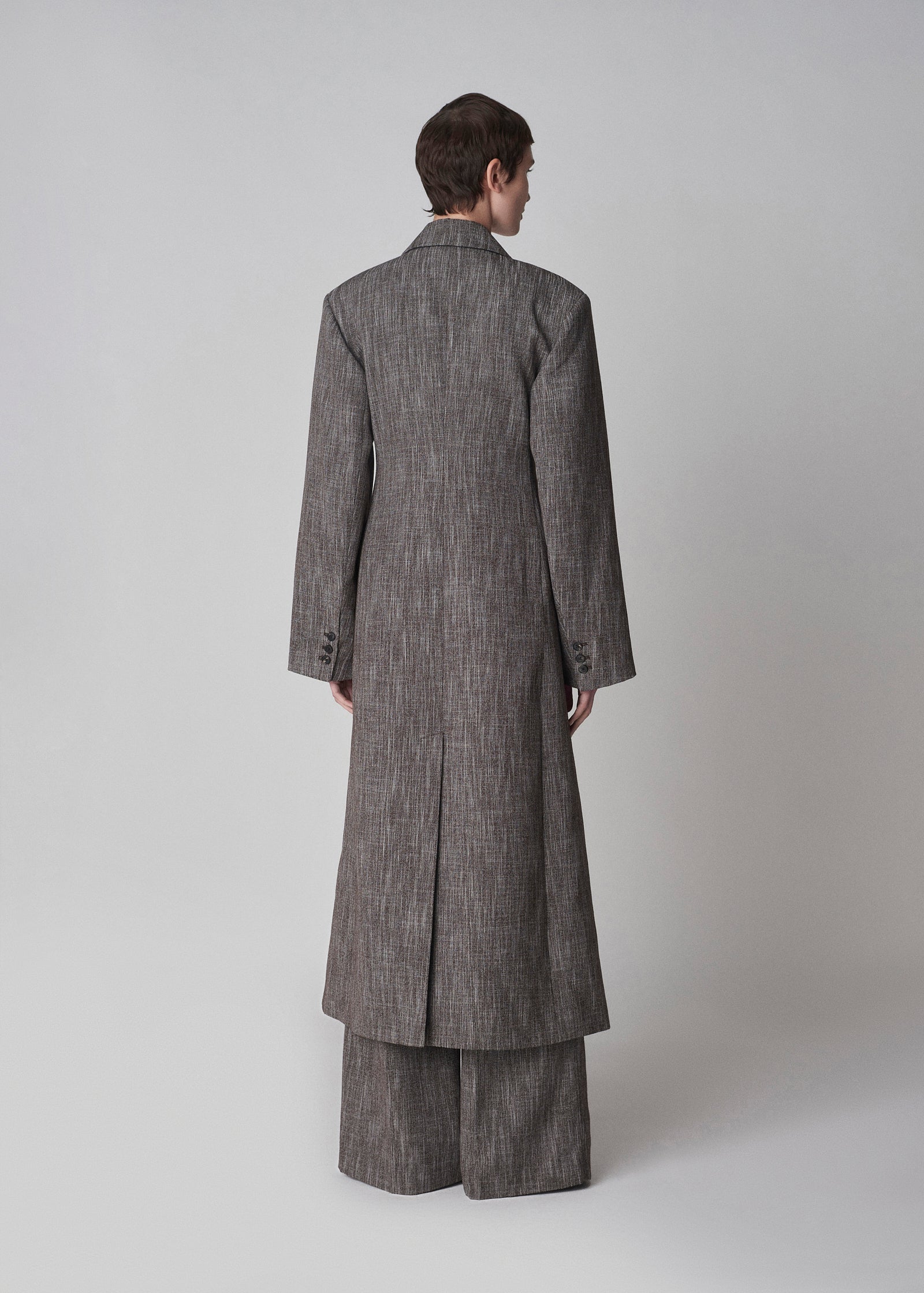 Long Coat in Virgin Wool Melange Suiting - Coffee - CO Collections