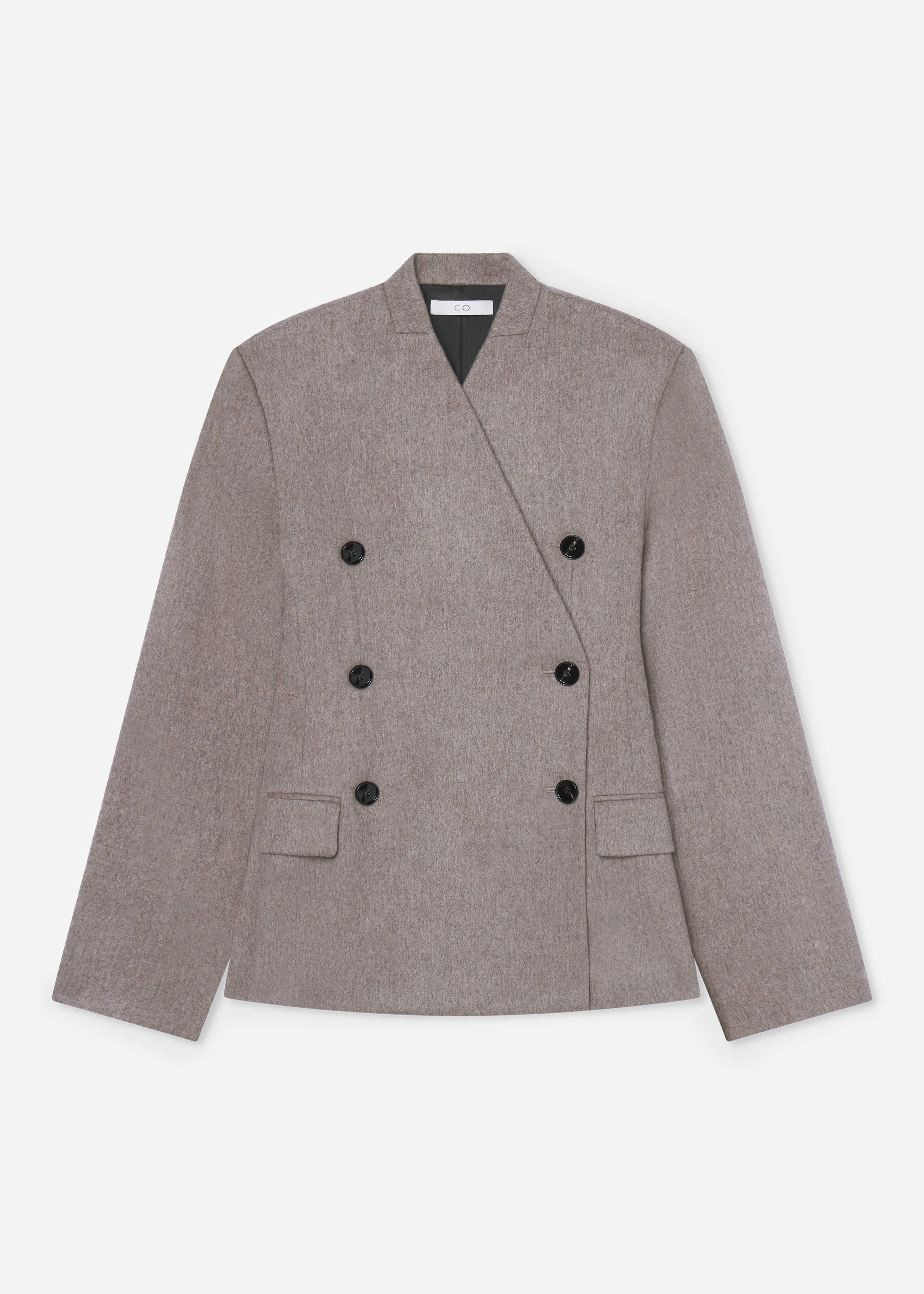 Sculptural Collarless Blazer in Wool Cashmere - Oatmeal