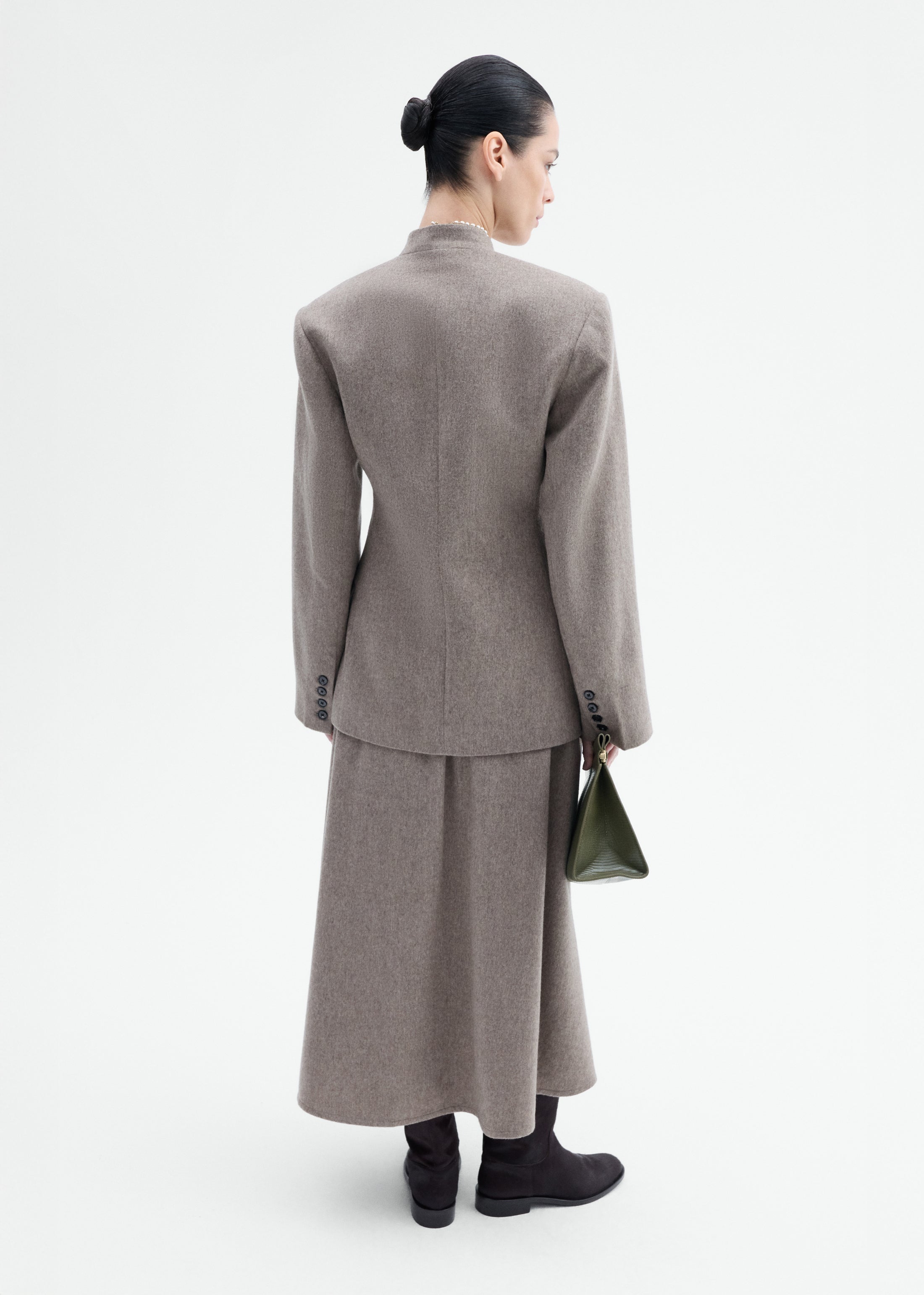 Sculptural Collarless Blazer in Wool Cashmere - Oatmeal