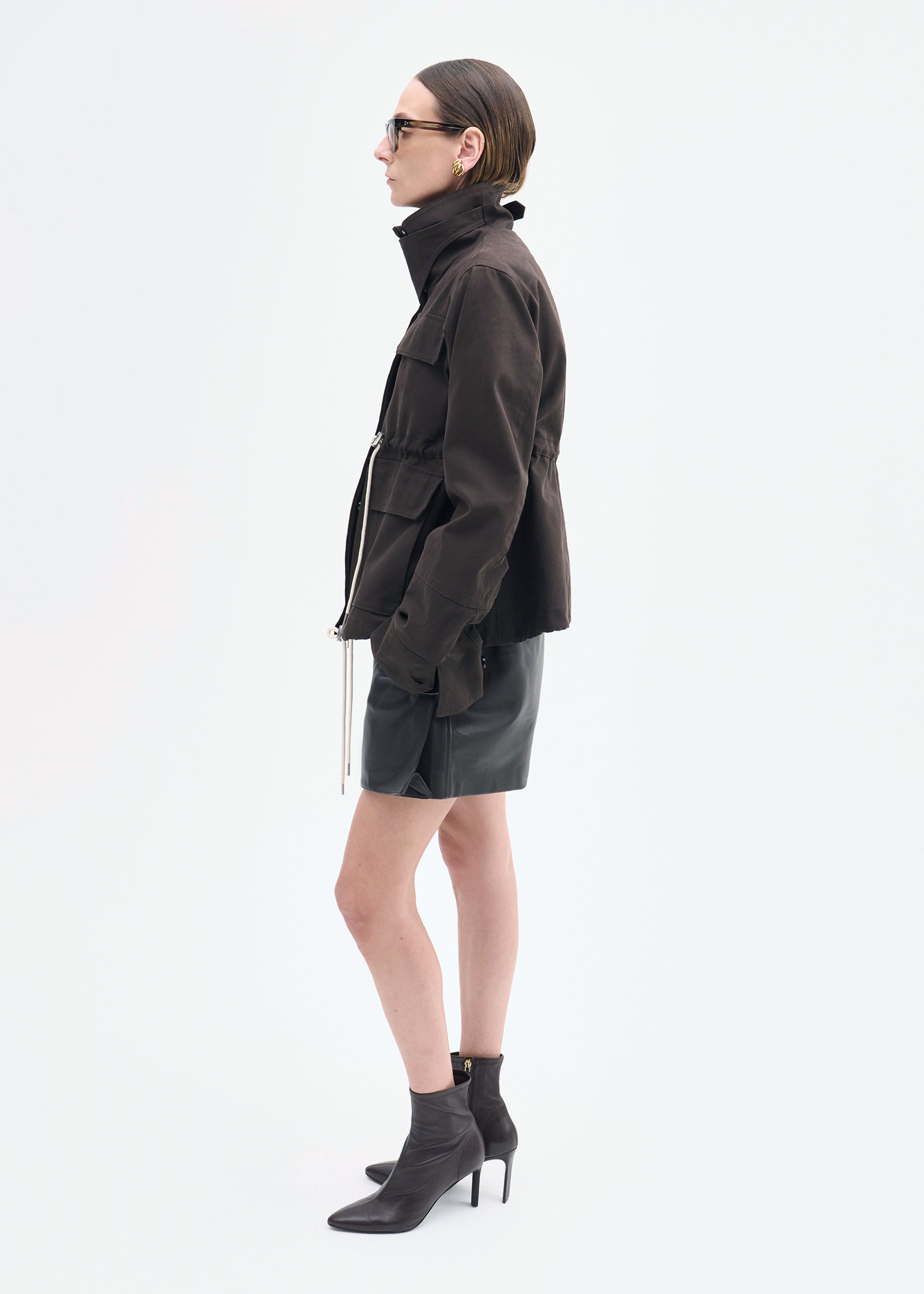 Military Jacket in Brushed Cotton - Chocolate