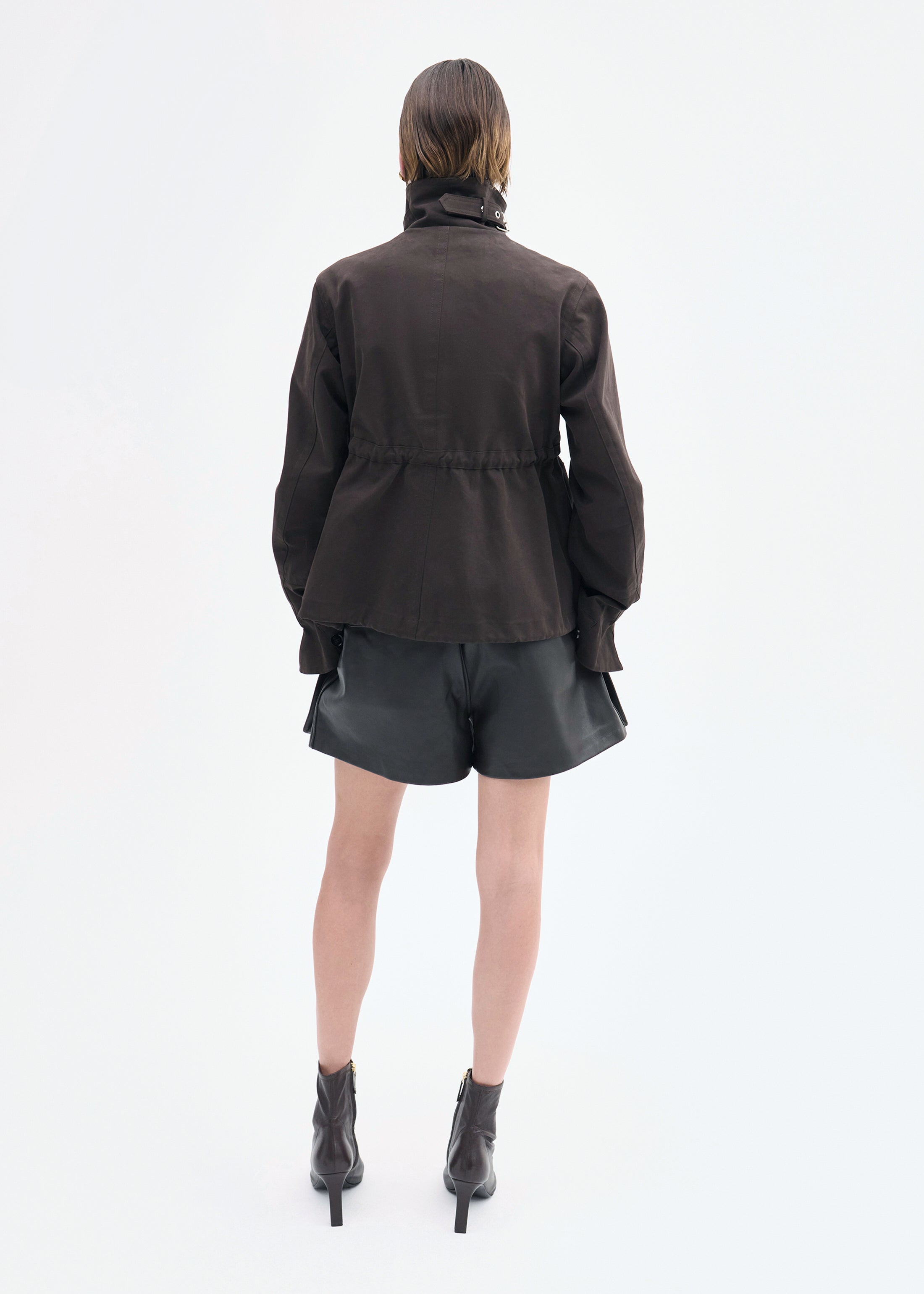 Military Jacket in Brushed Cotton - Chocolate