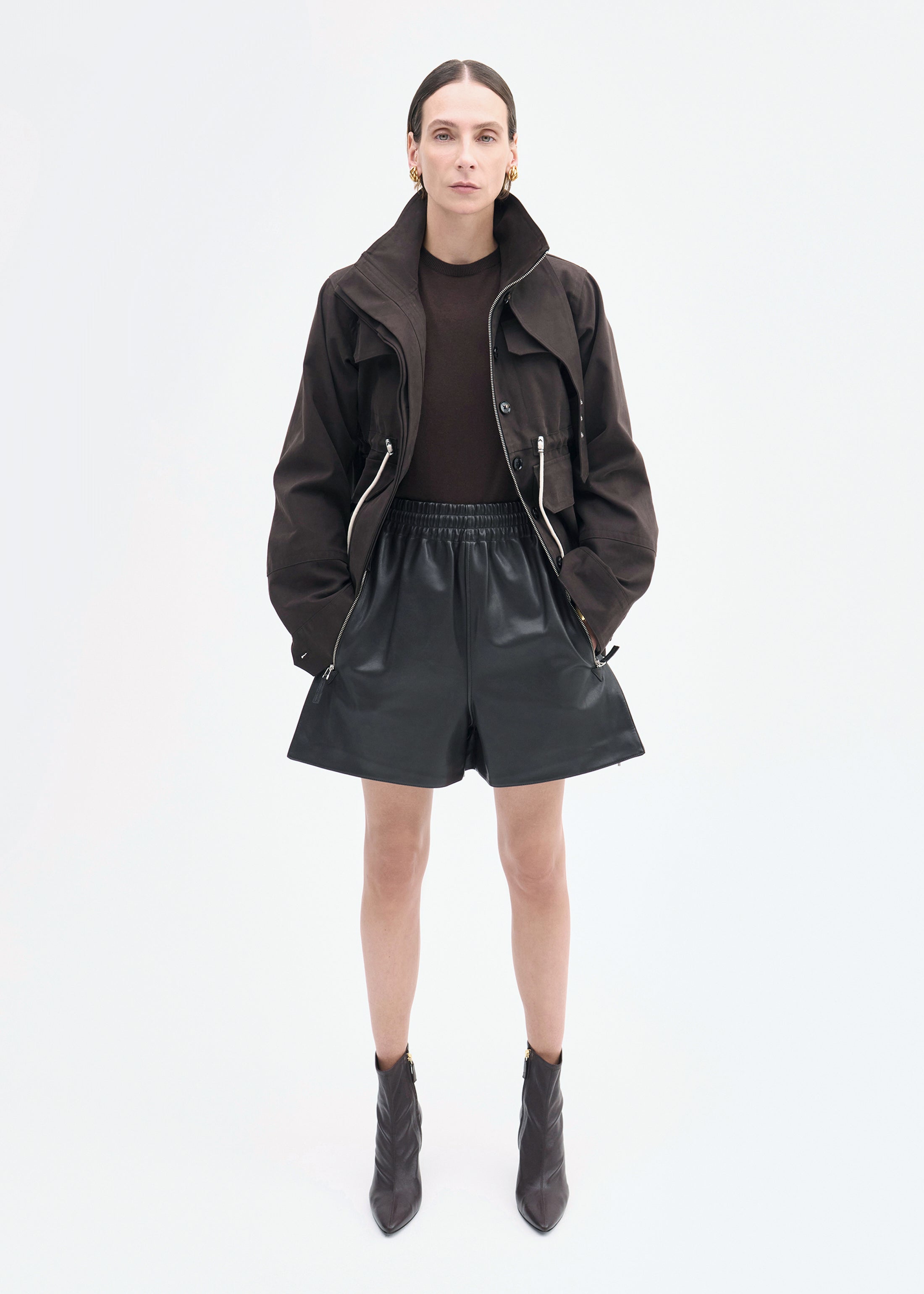 Military Jacket in Brushed Cotton - Chocolate