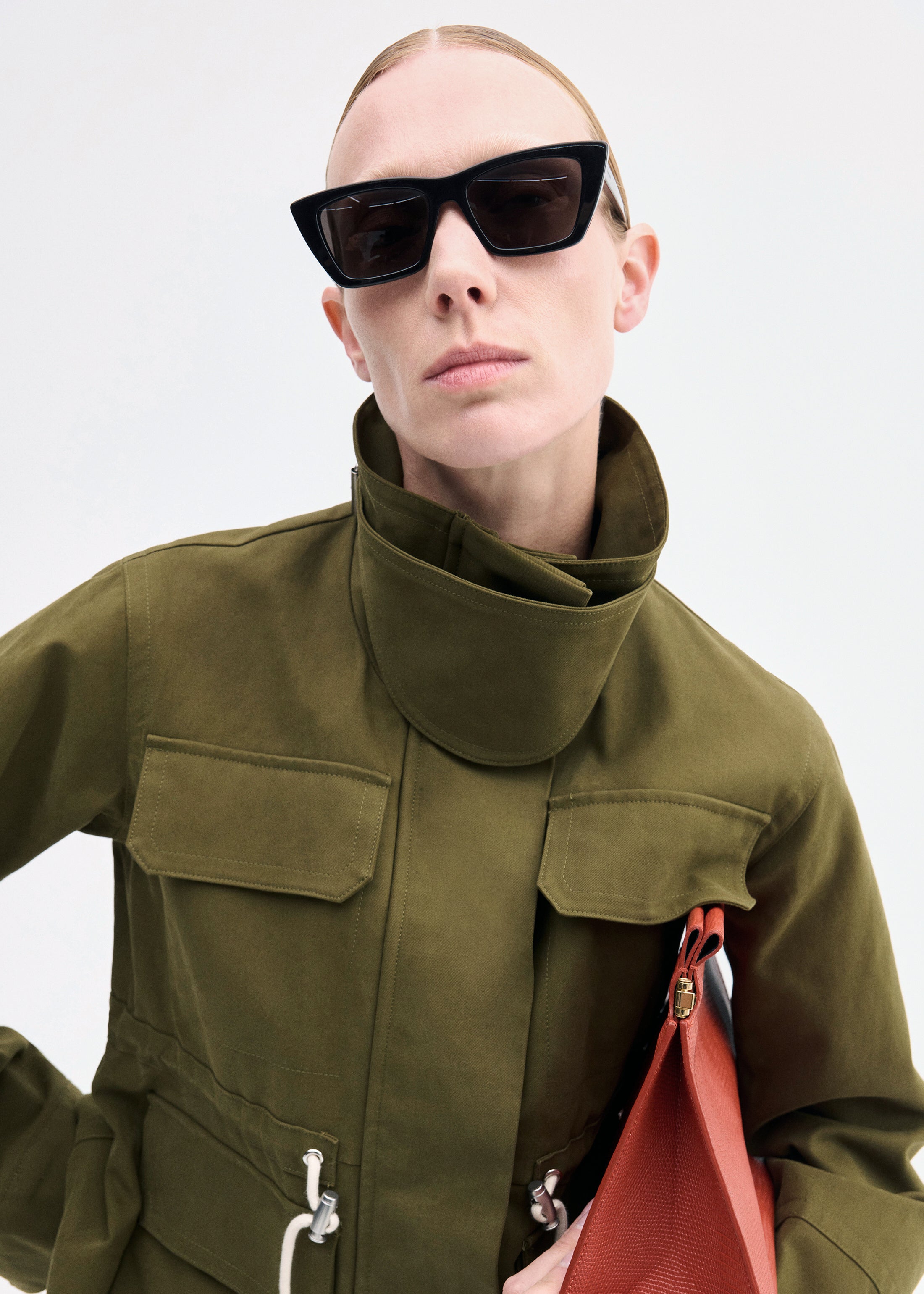 Military Jacket in Brushed Cotton - Olive