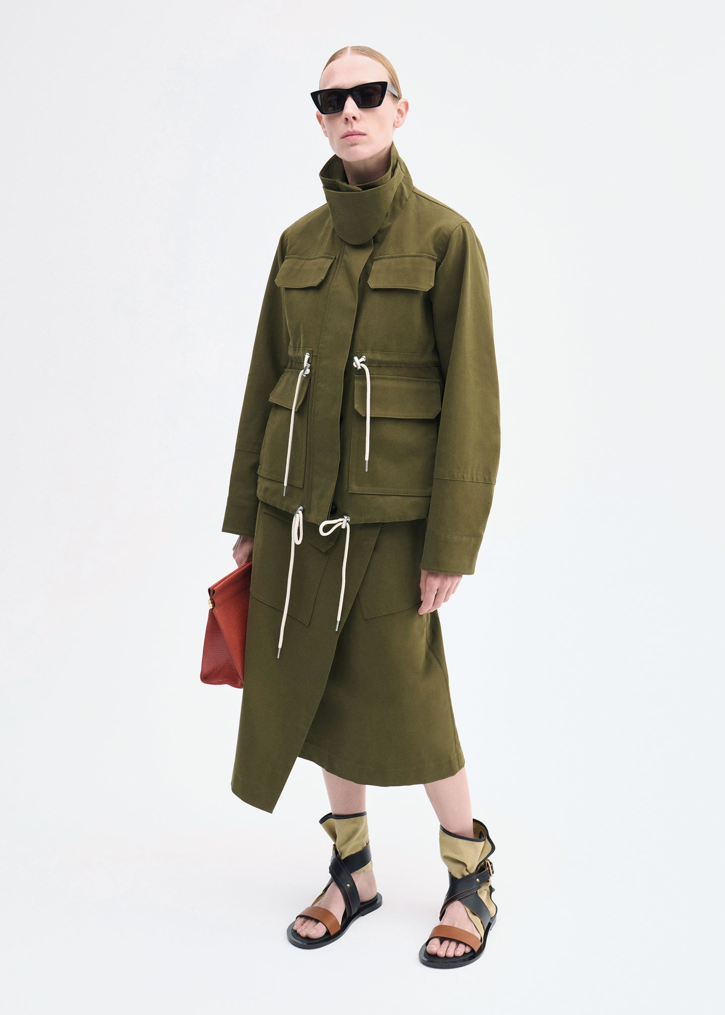 Military Jacket in Brushed Cotton - Olive - CO