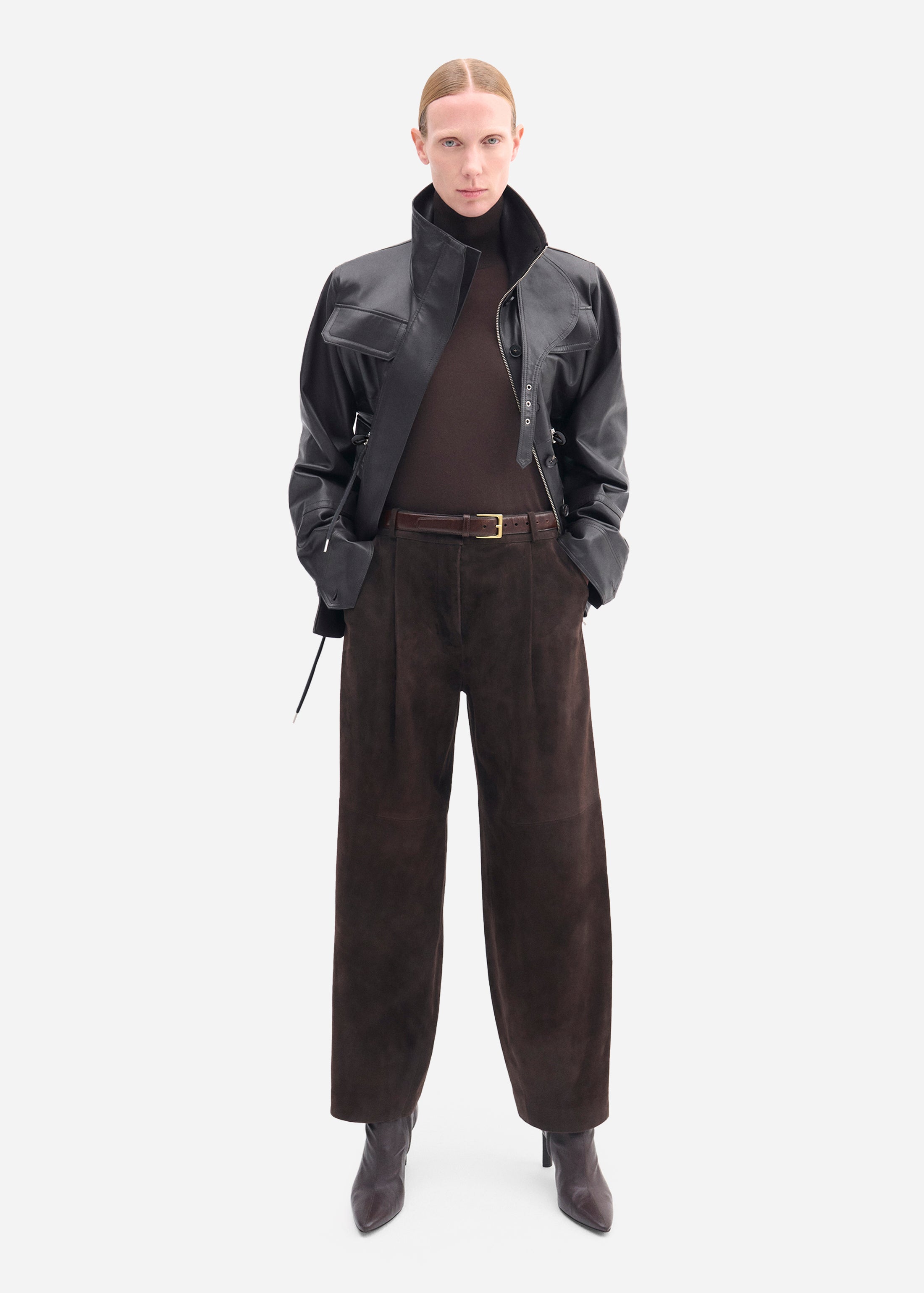 Military Jacket in Leather - Chocolate