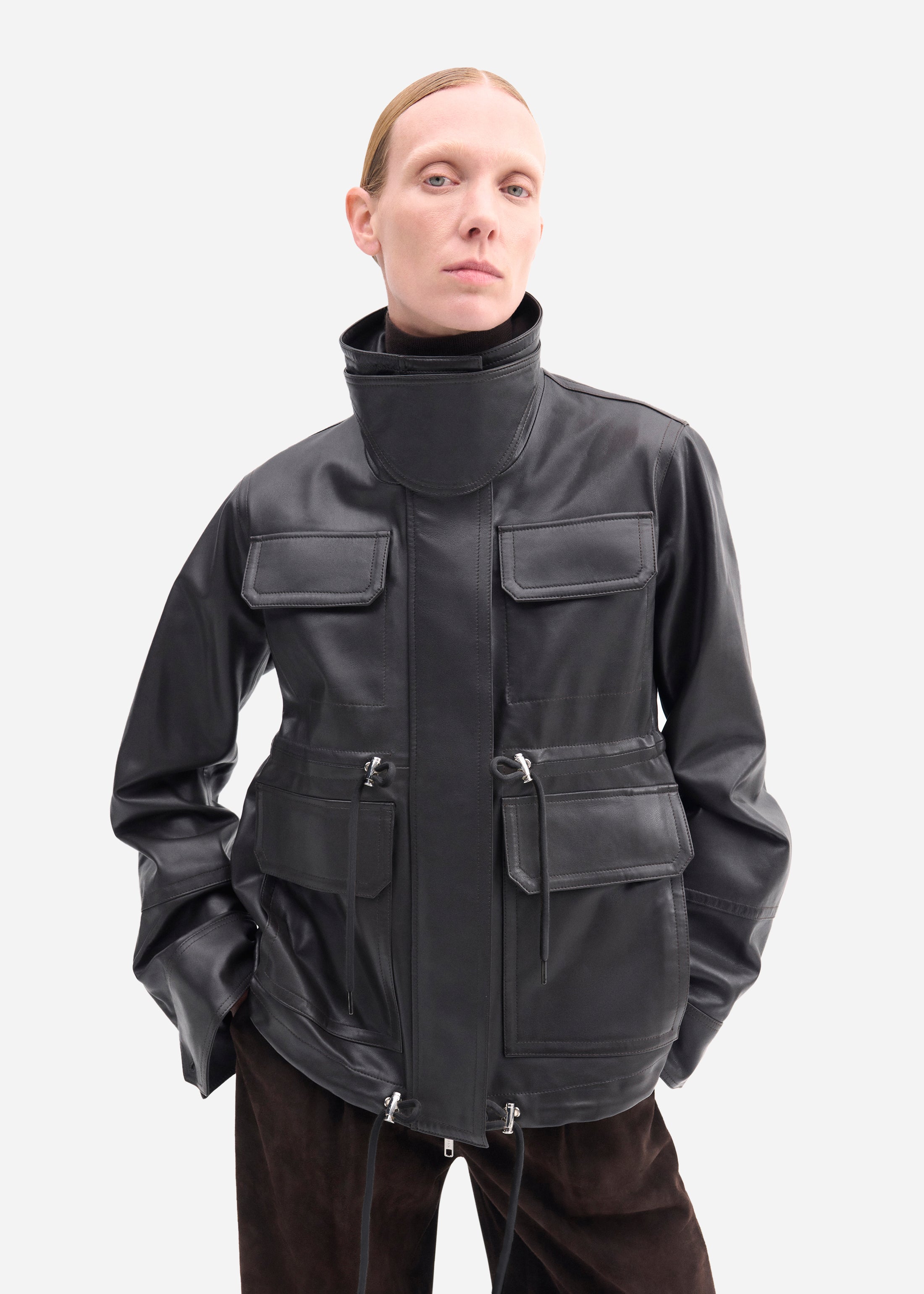 Military Jacket in Leather - Chocolate
