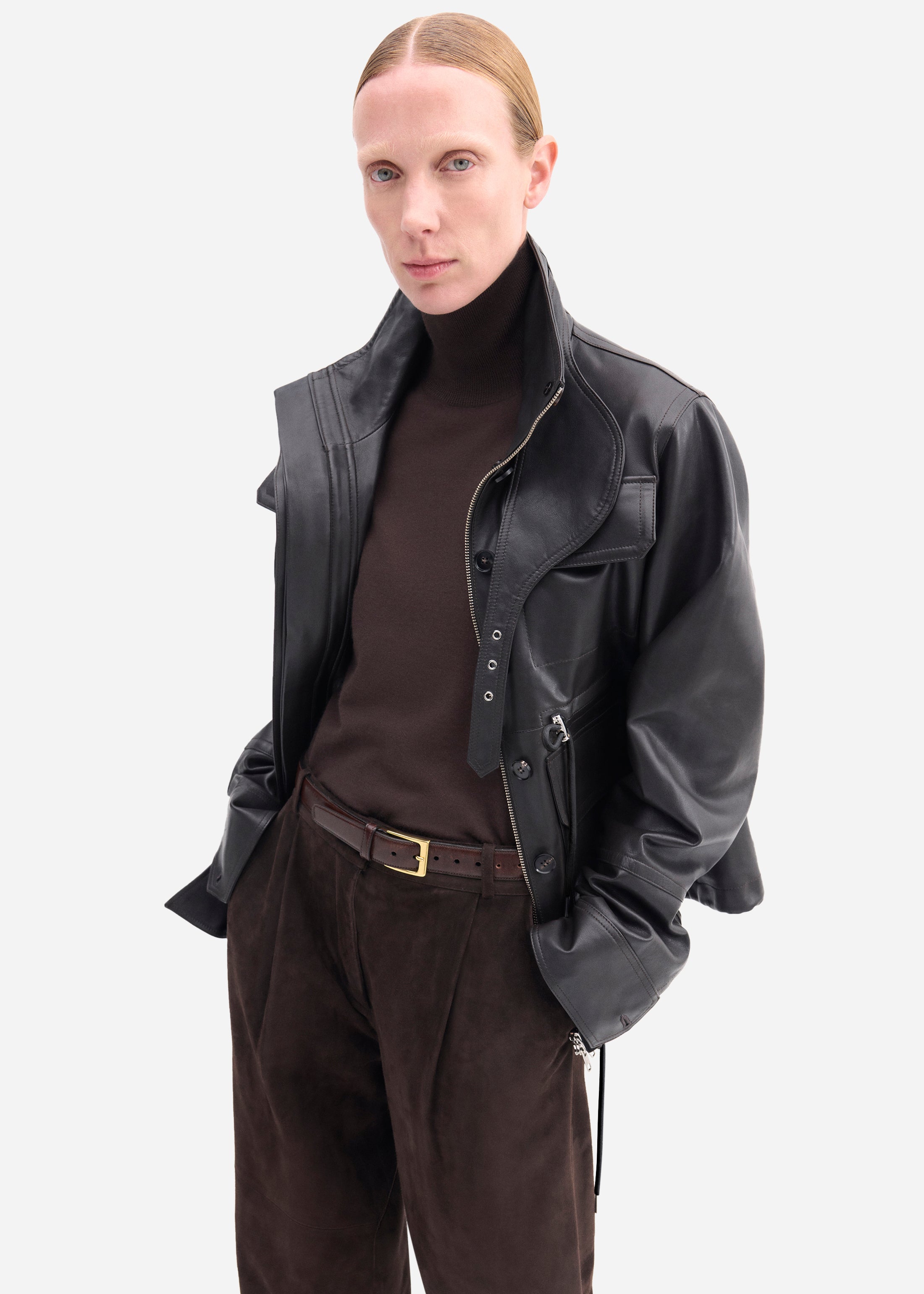 Military Jacket in Leather - Chocolate