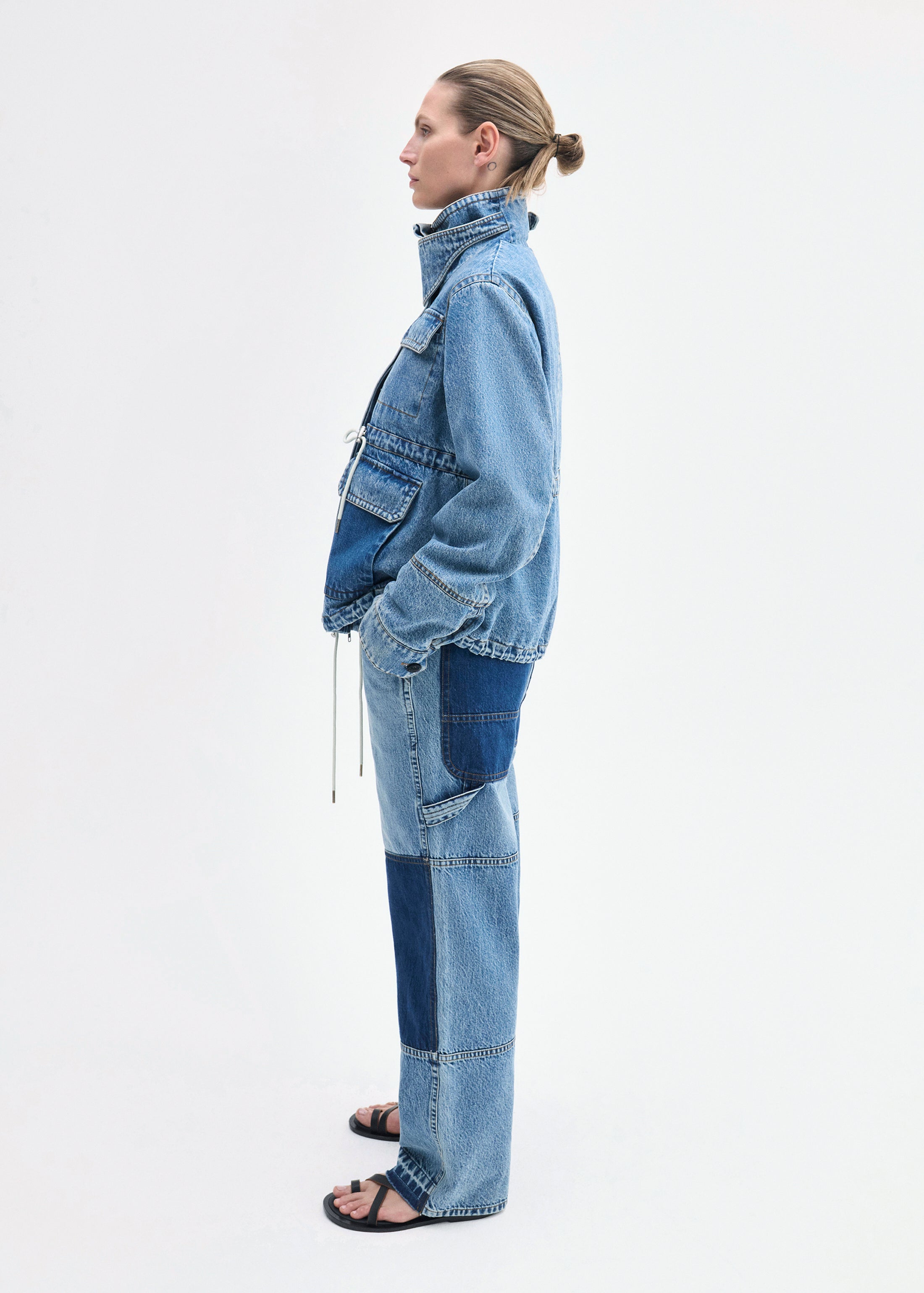 Military Jacket in Patchwork Denim - Indigo