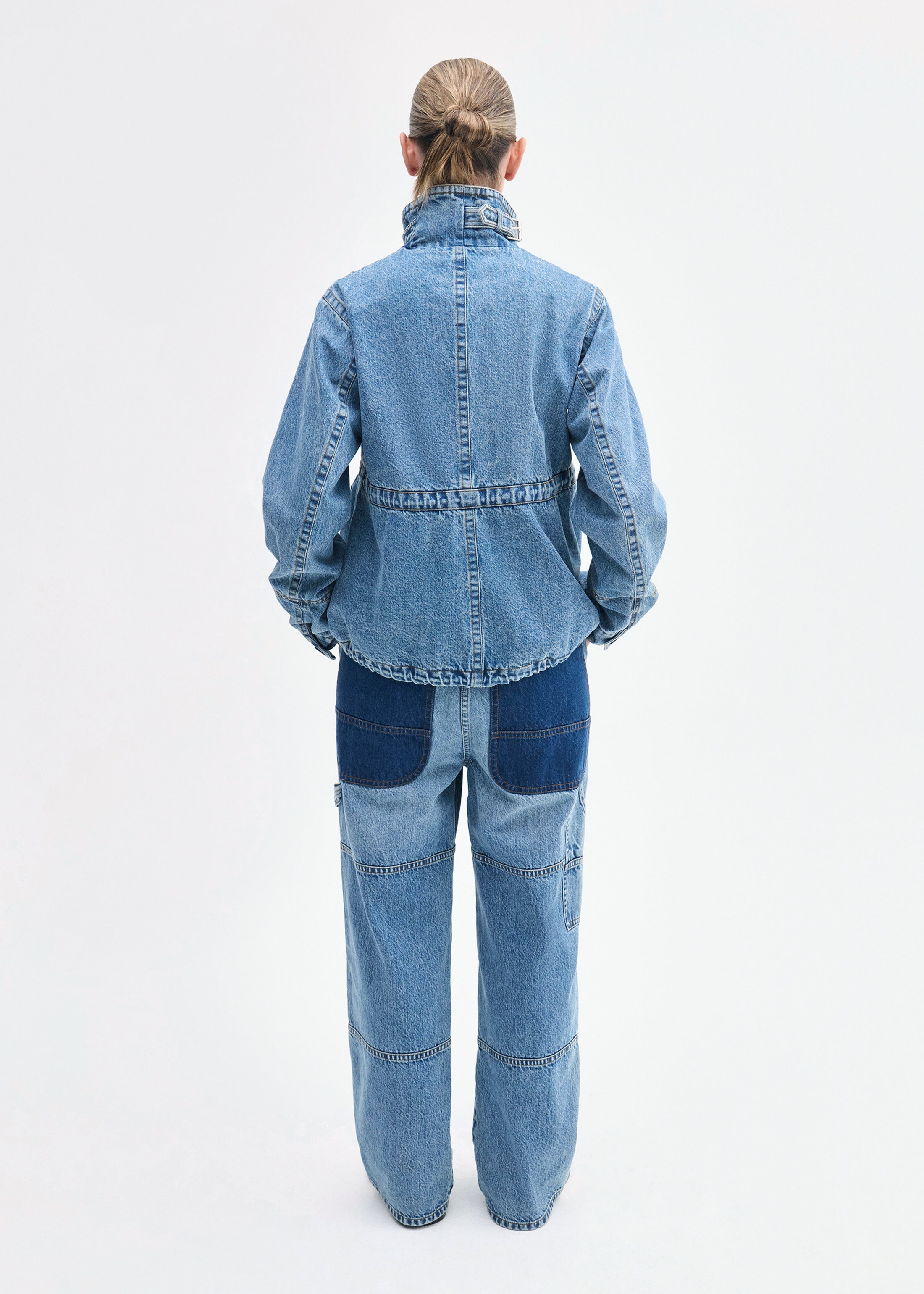 Military Jacket in Patchwork Denim - Indigo