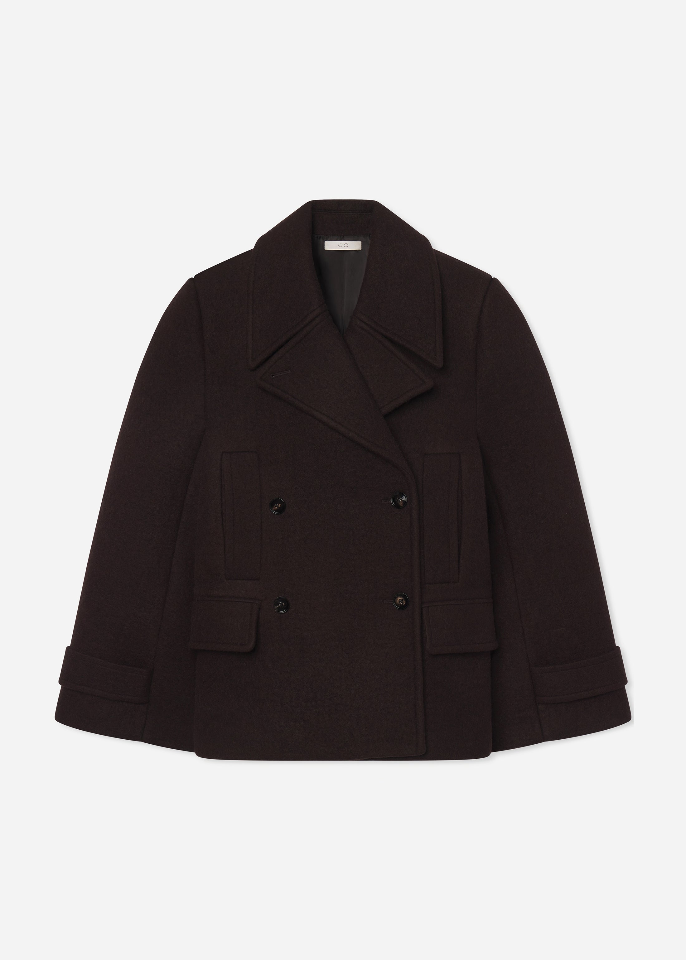 Double Faced Wool Peacoat - Brown Multi