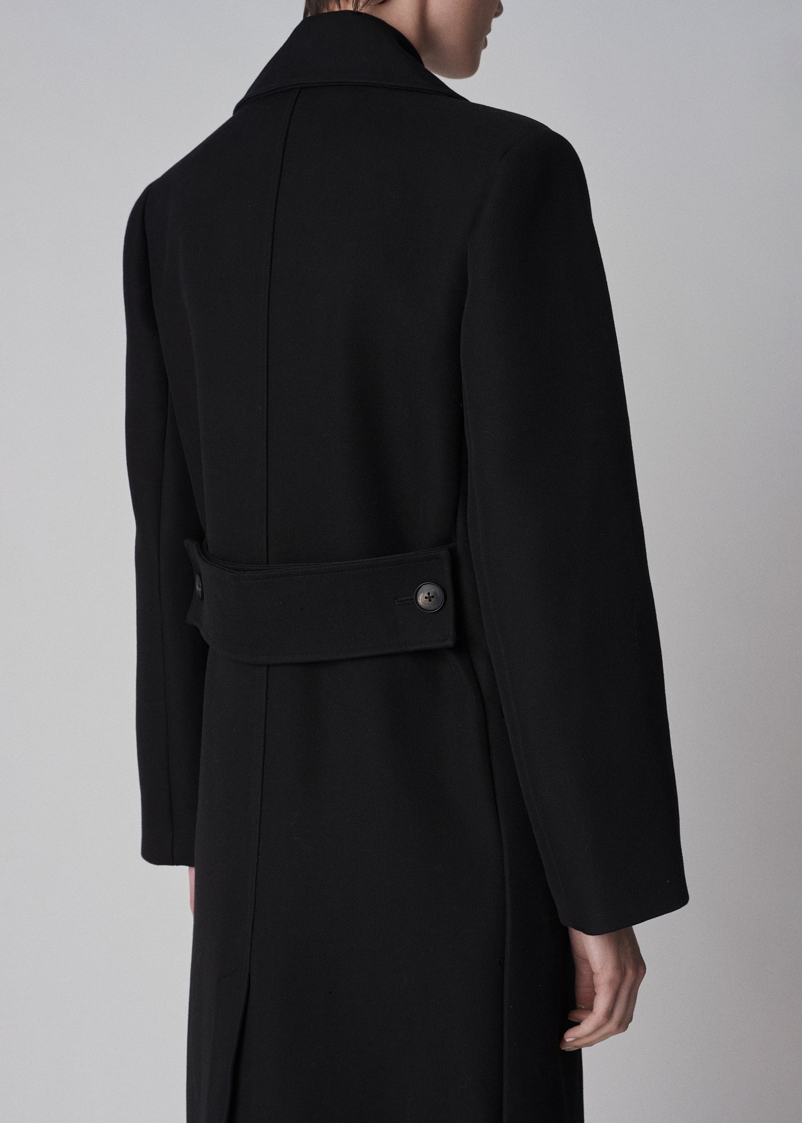 Long Peacoat in Double Cotton - Black - CO Collections