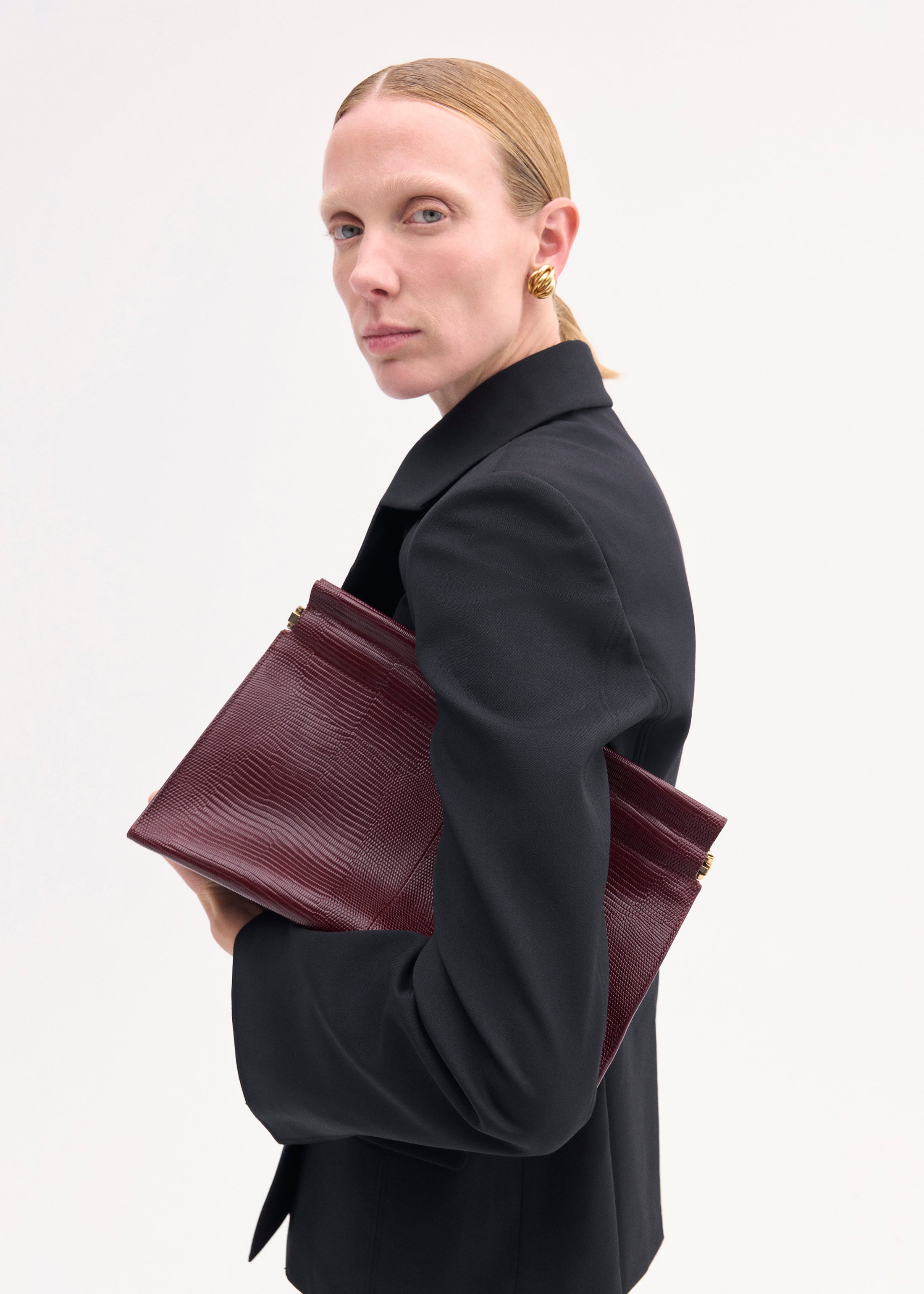 Large Leather Clutch in Burgundy