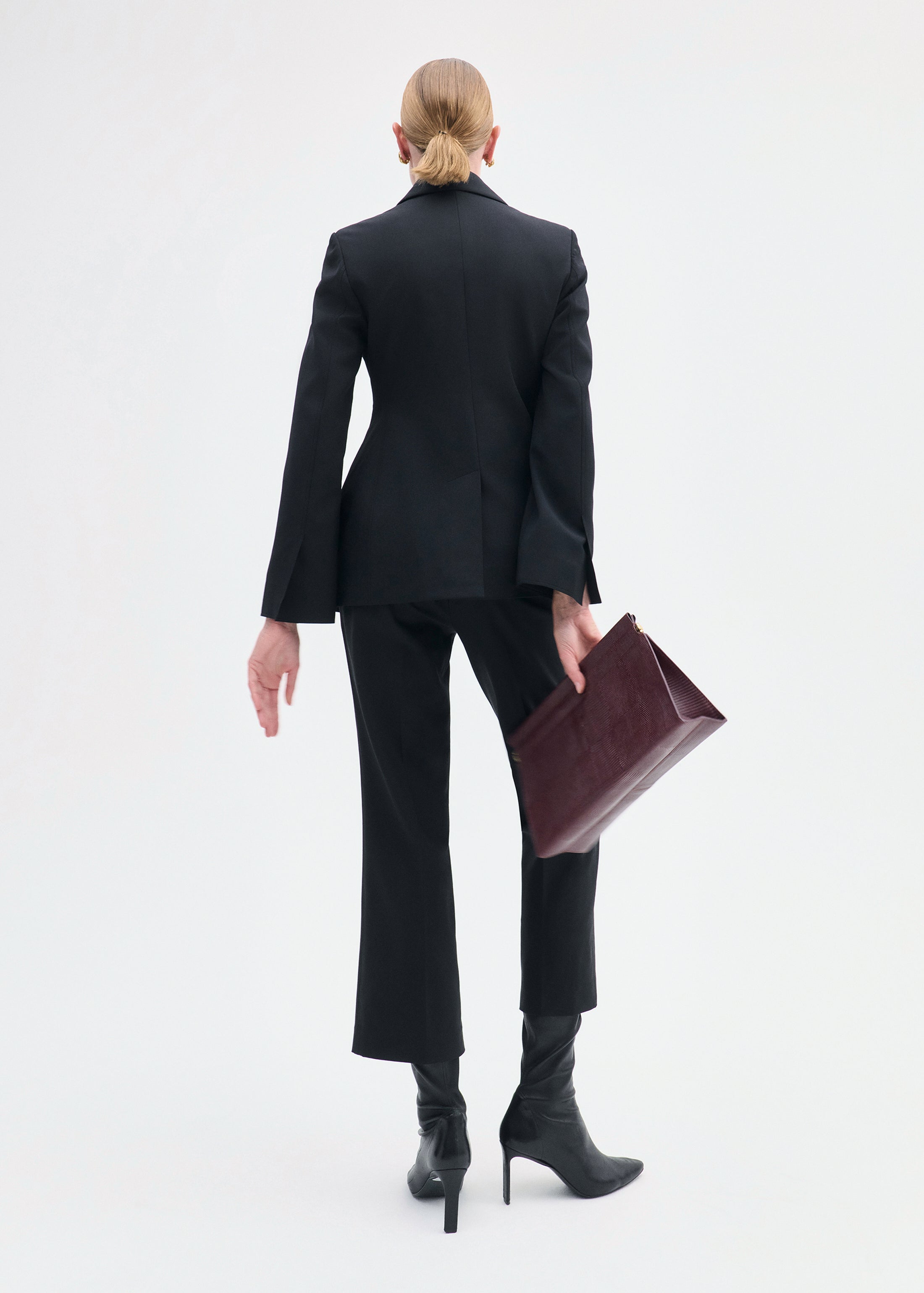 Double Breasted Fitted Blazer in Virgin Wool - Black