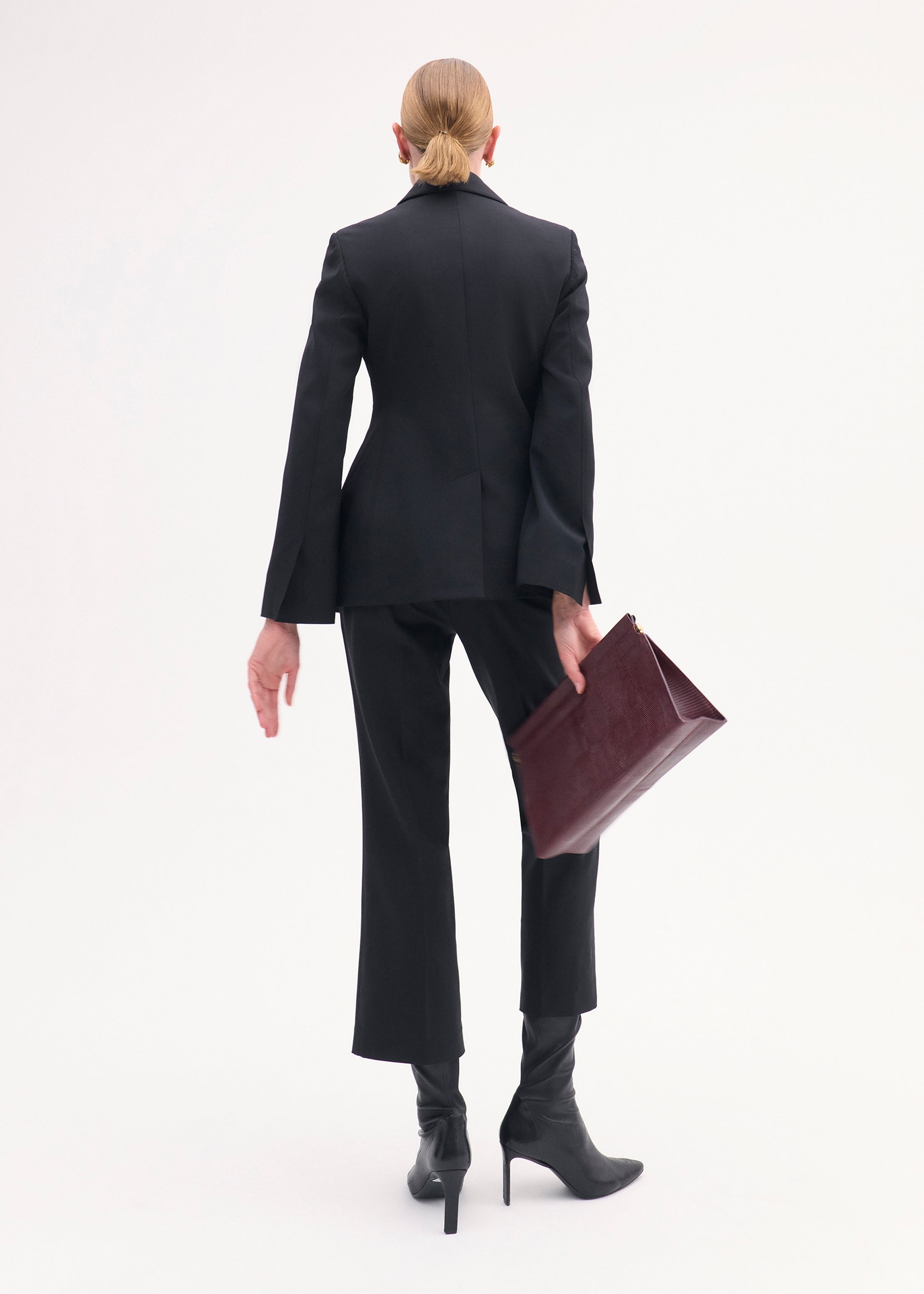 Double Breasted Fitted Blazer in Virgin Wool - Black