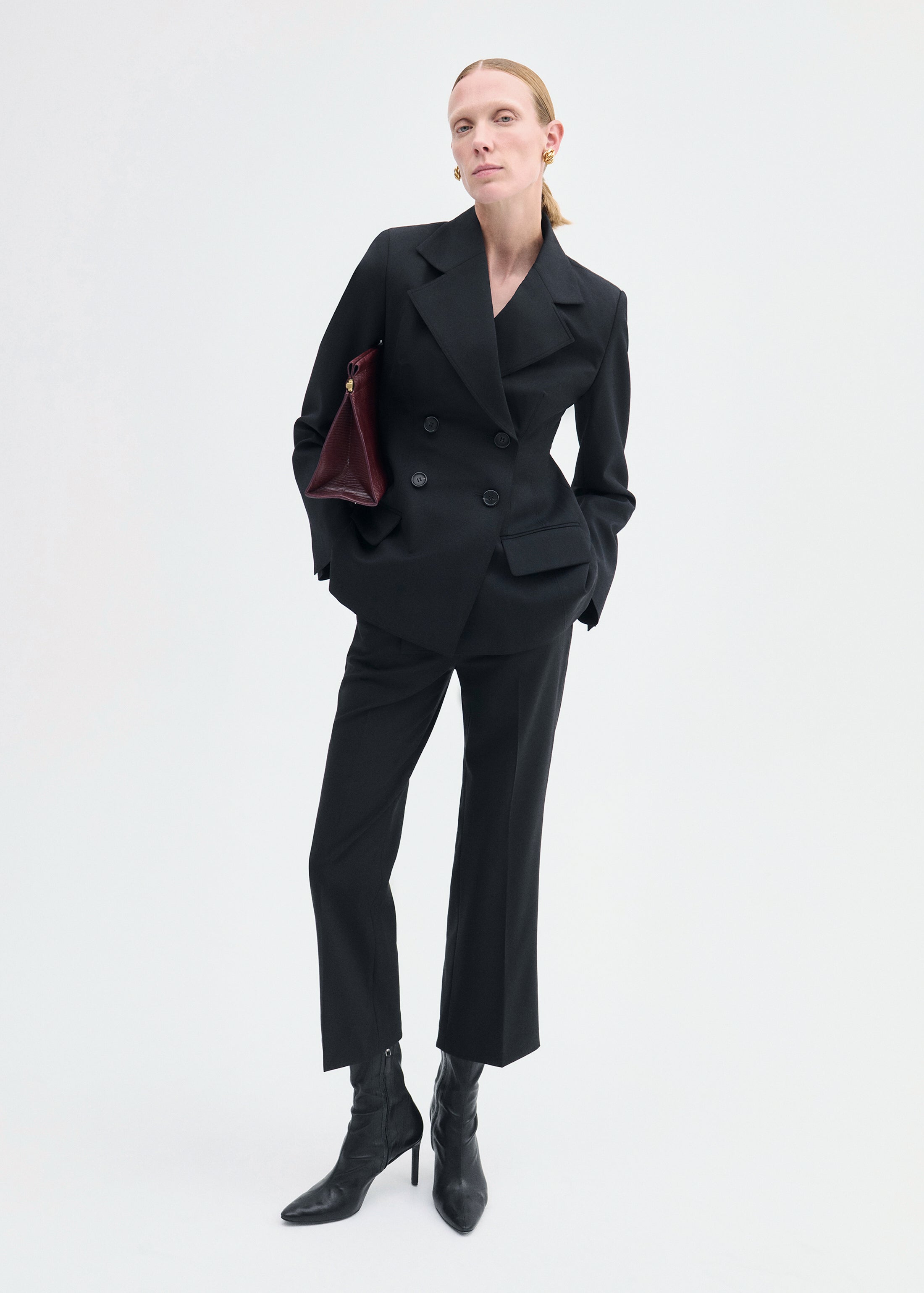 Double Breasted Fitted Blazer in Virgin Wool - Black