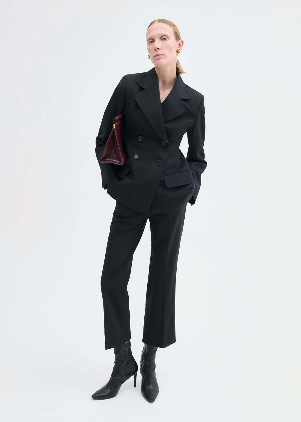 Double Breasted Fitted Blazer in Virgin Wool - Black - CO