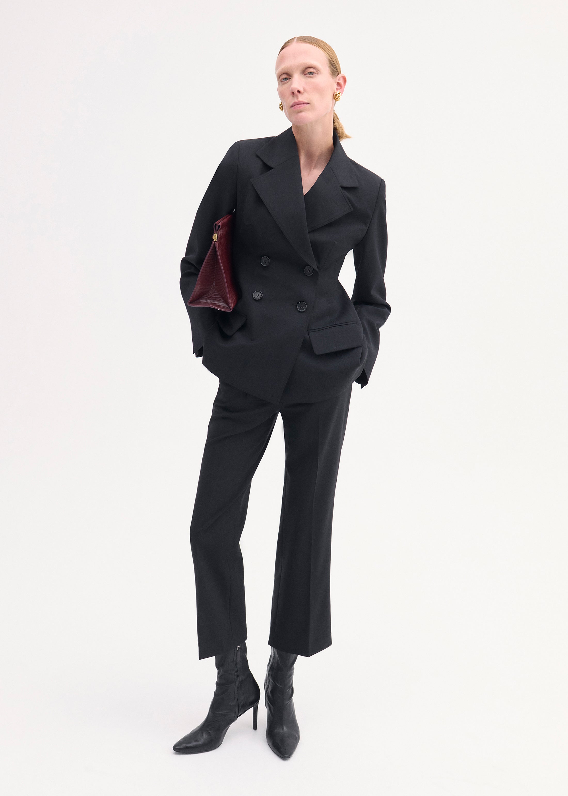 Double Breasted Fitted Blazer in Virgin Wool - Black