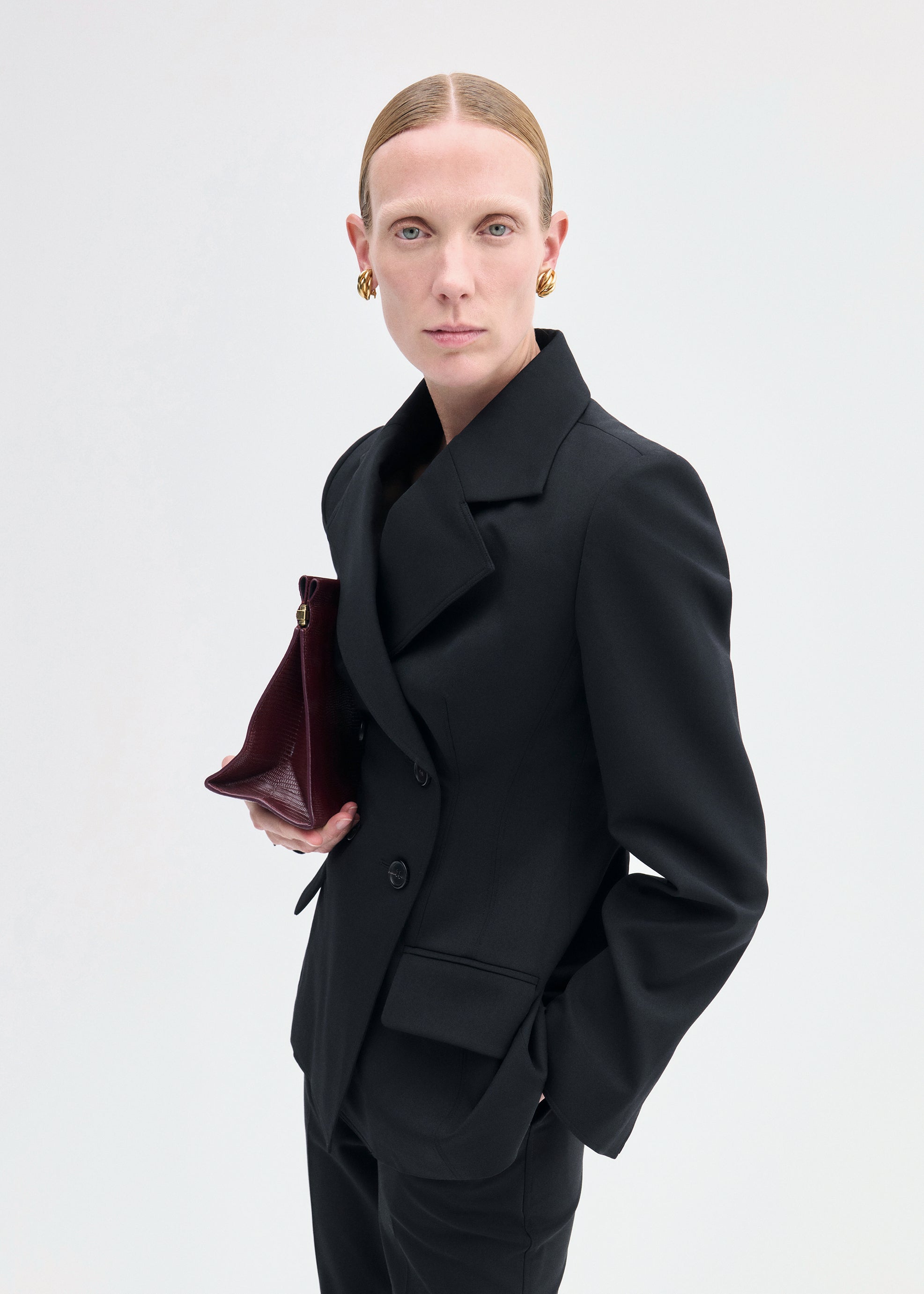 Double Breasted Fitted Blazer in Virgin Wool - Black