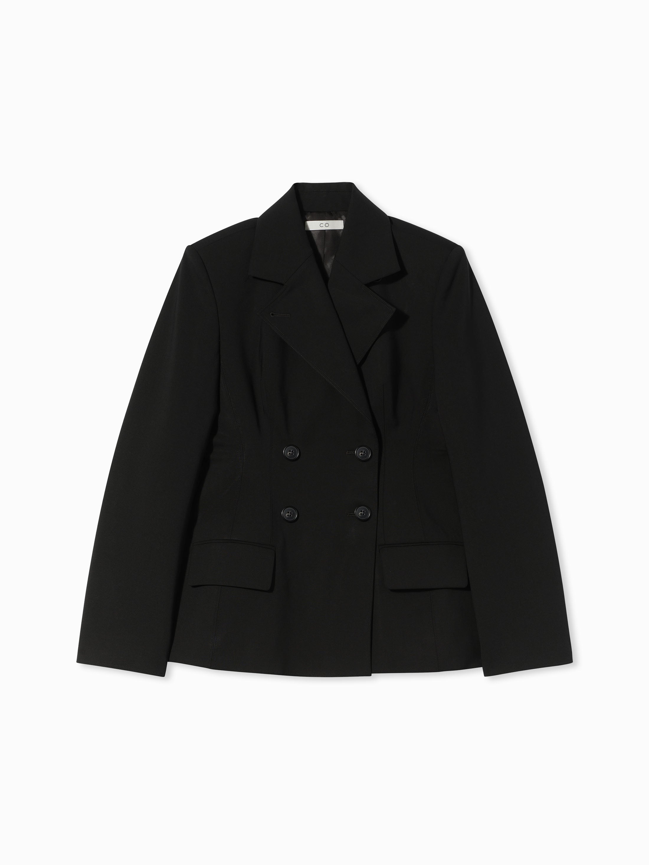 Double Breasted Fitted Blazer in Virgin Wool - Black