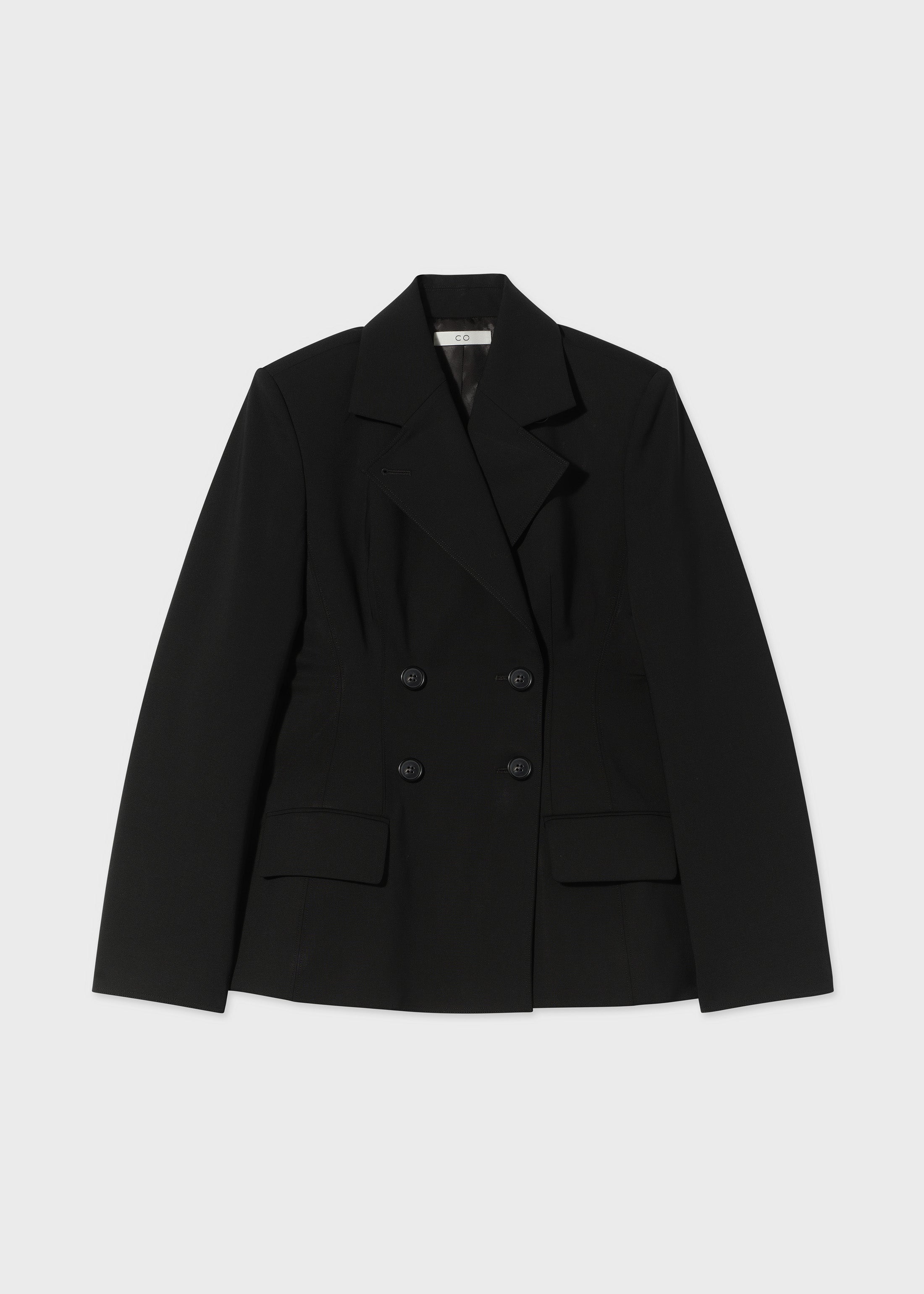 Double Breasted Fitted Blazer in Virgin Wool - Black