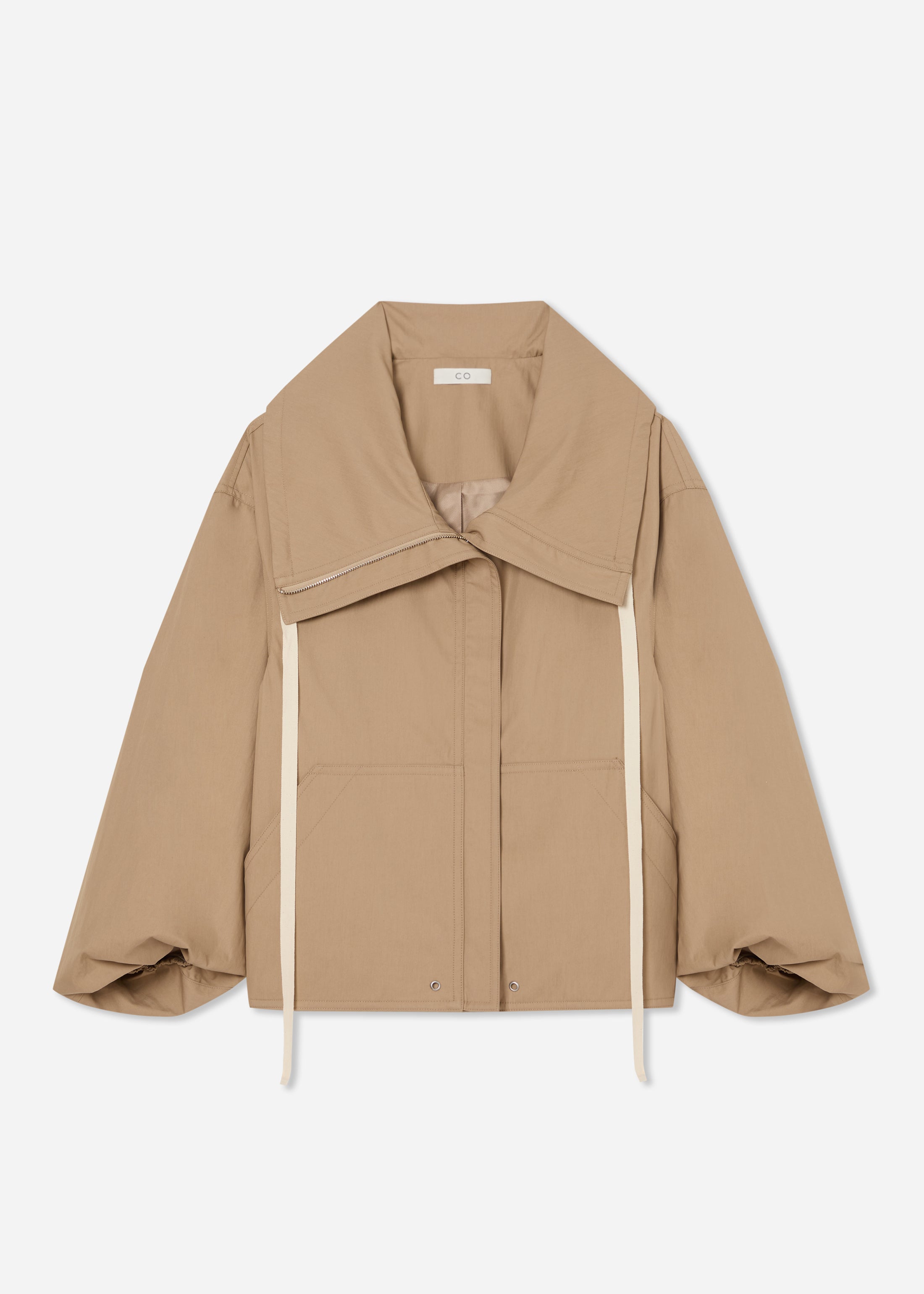 Rolled Collar Jacket in Cotton Twill - Camel